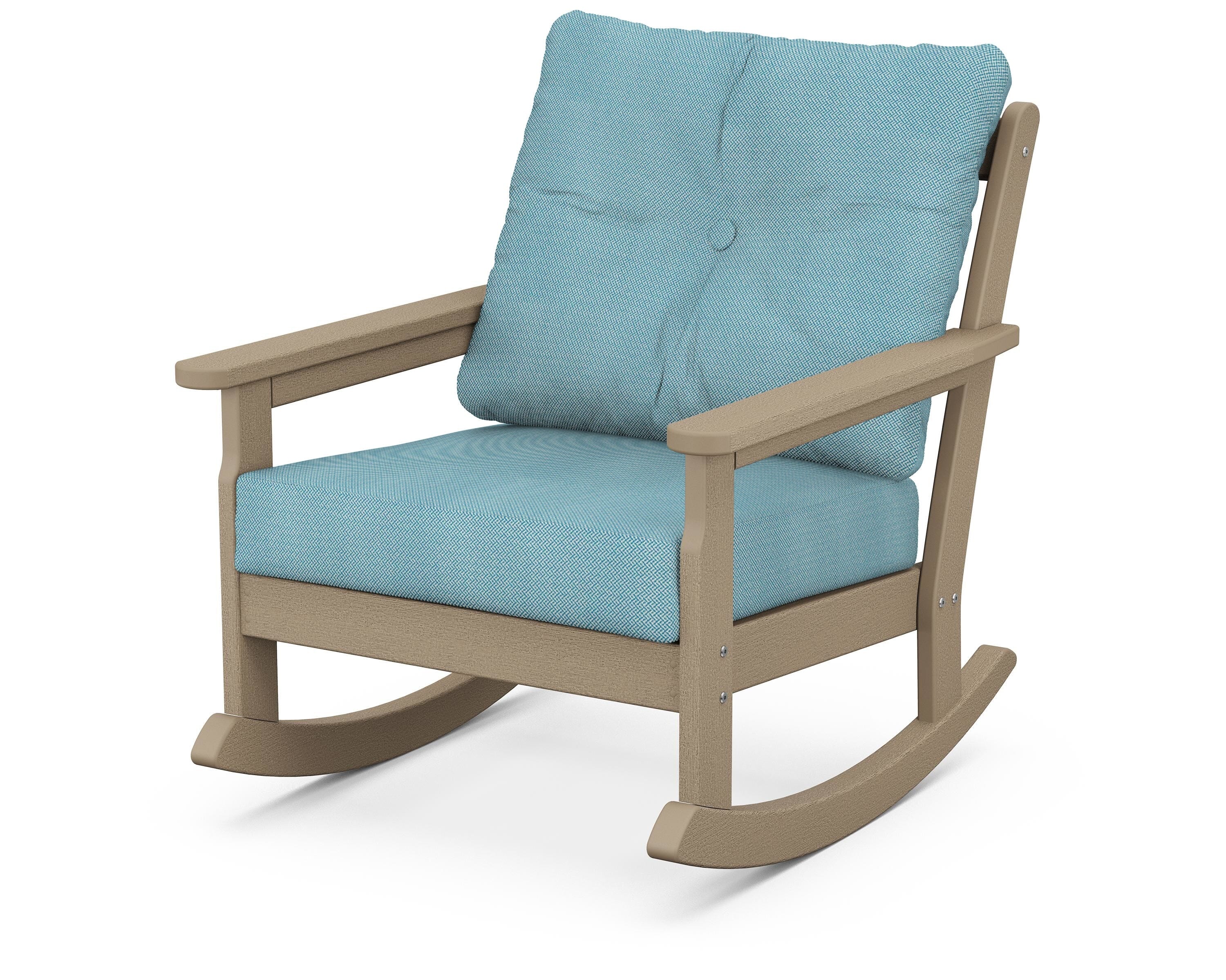 POLYWOOD® Vineyard Deep Seating Rocking Chair in Vintage Sahara / Lattice Sky Blue