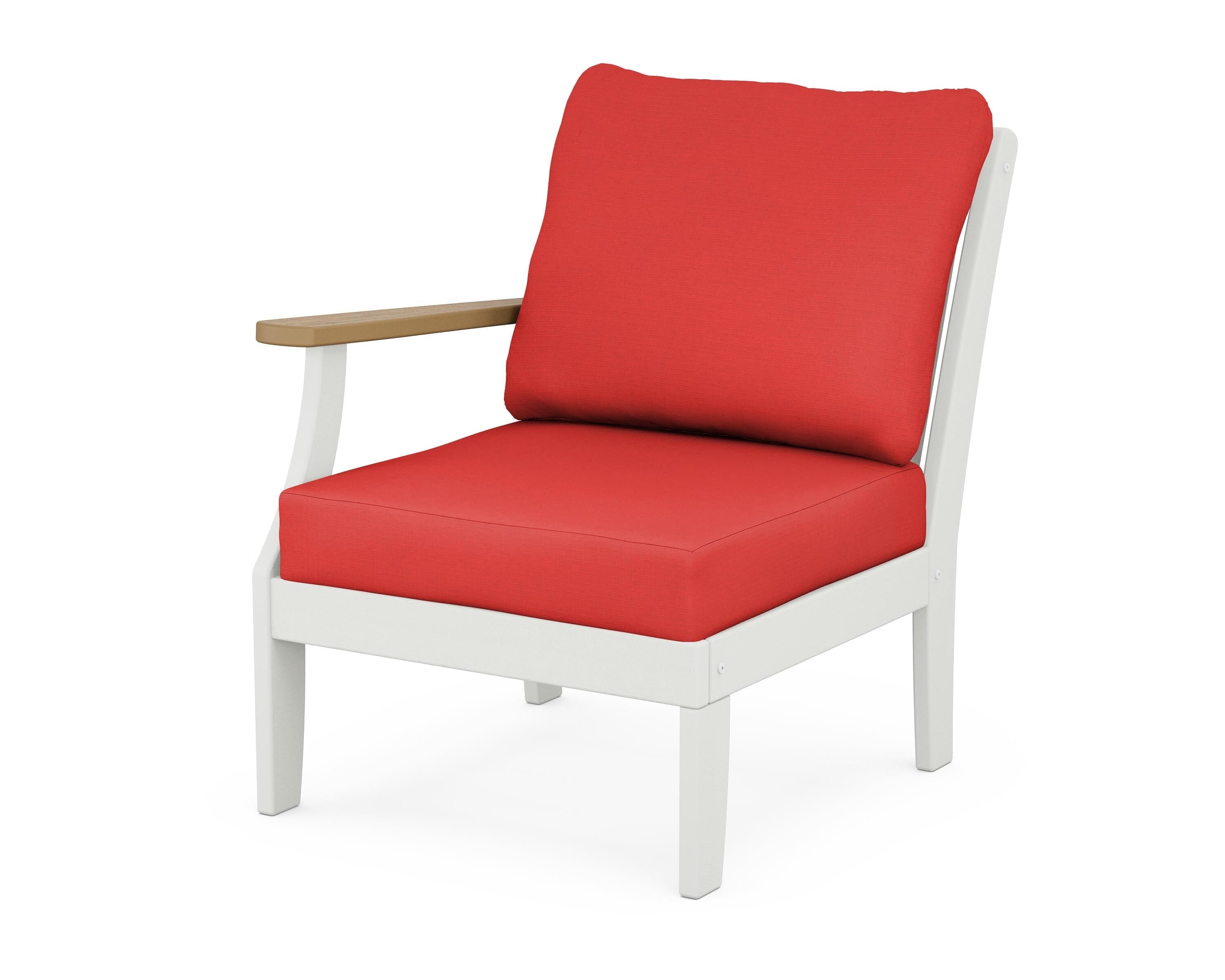 POLYWOOD® Braxton Modular Left Arm Chair in White / Natural / Crimson Linen