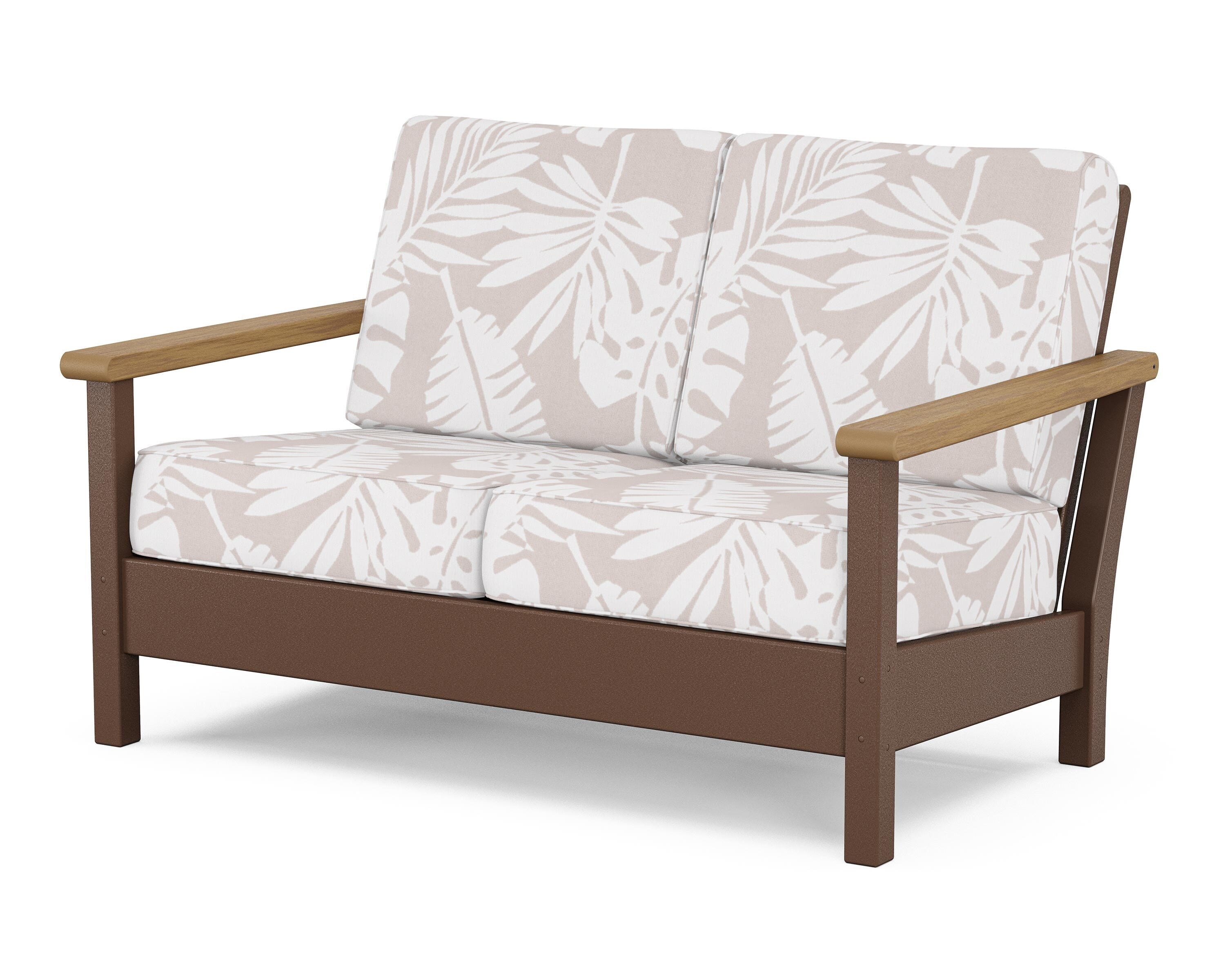 POLYWOOD® Harbour Deep Seating Loveseat in Mahogany / Natural / Leaf Dune Burlap