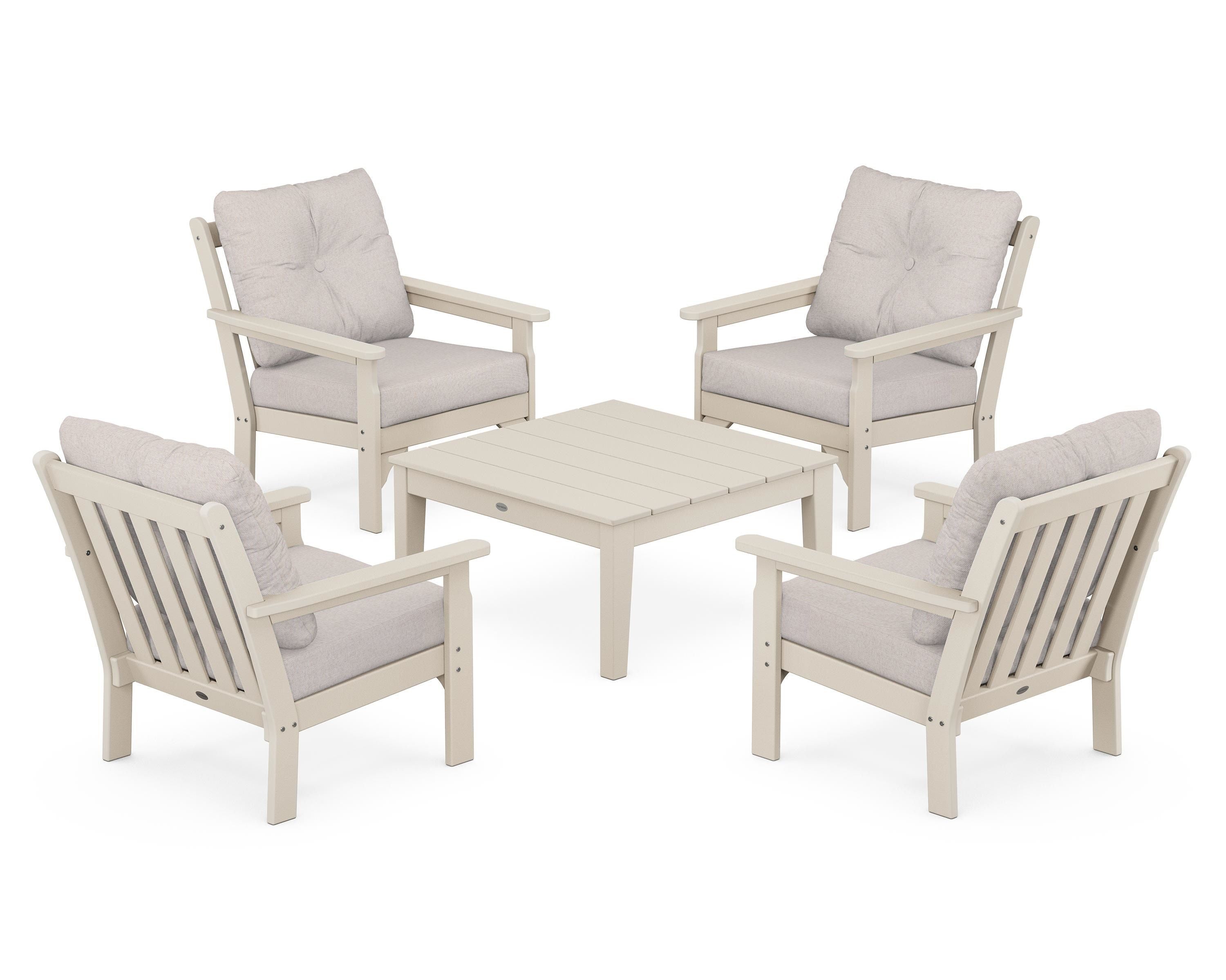 POLYWOOD® Vineyard 5-Piece Deep Seating Conversation Set in Sand / Dune Burlap
