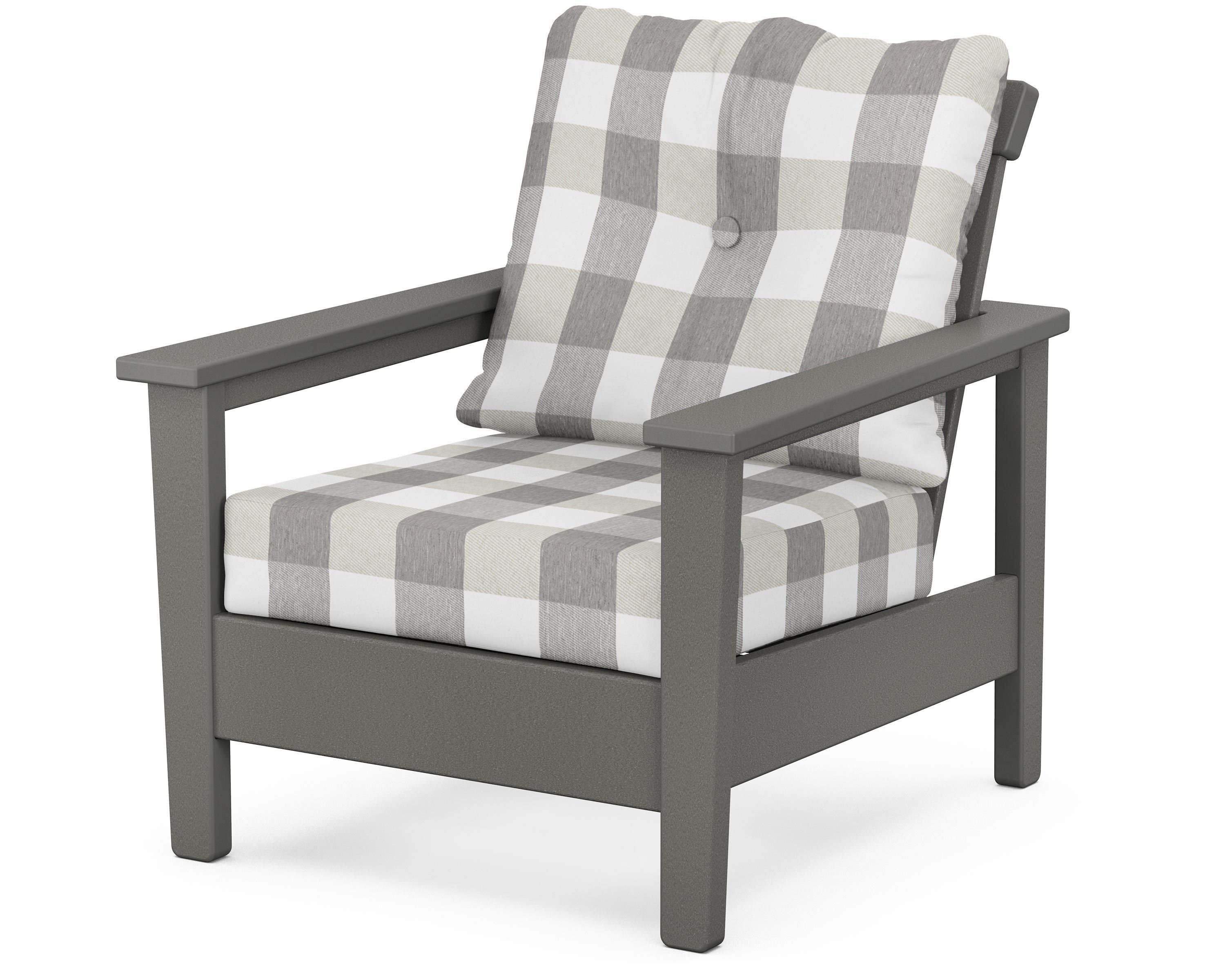POLYWOOD® Prescott Deep Seating Chair in Slate Grey / Buffalo Plaid Grey Mist