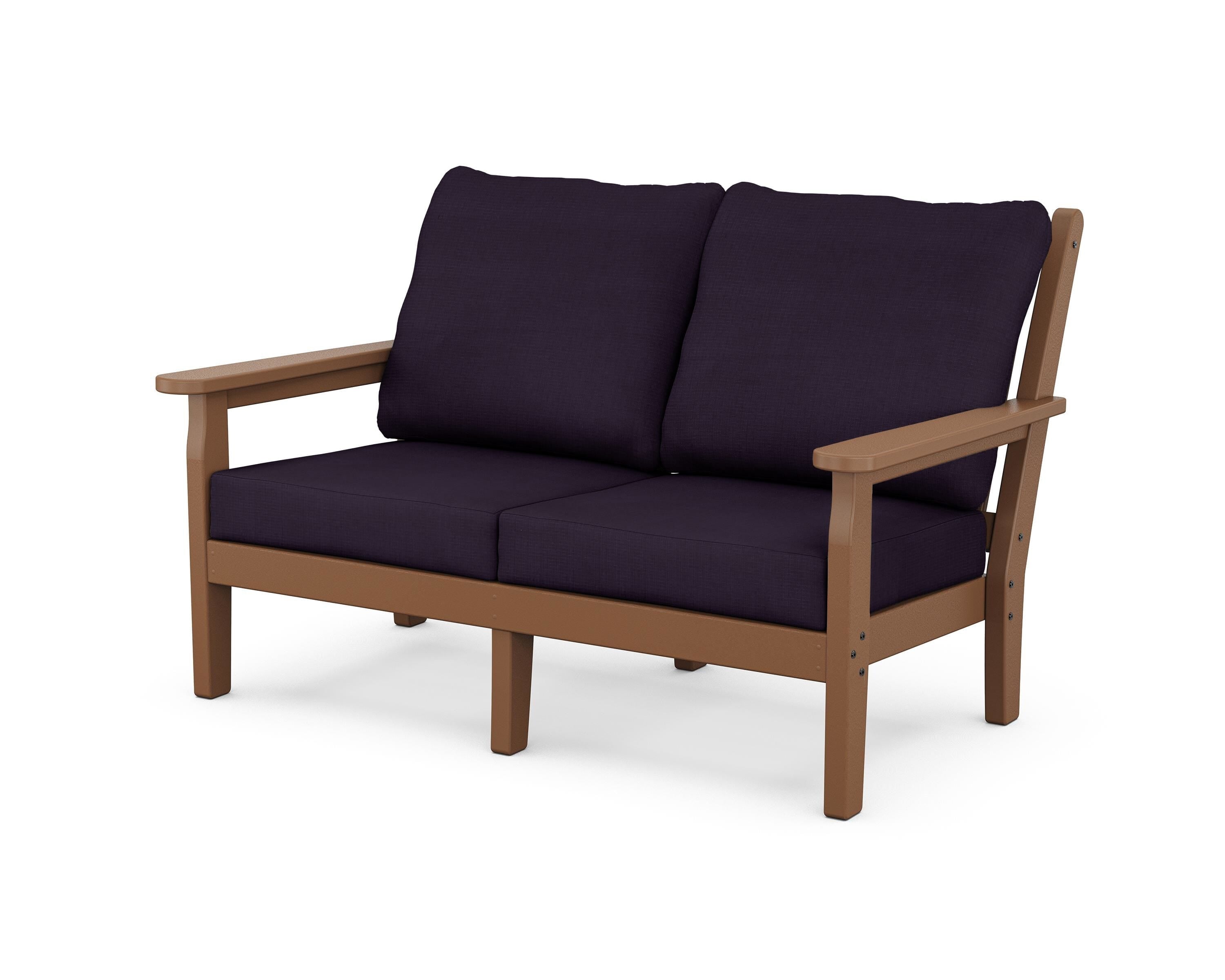 POLYWOOD® Chippendale Deep Seating Loveseat in Teak / Navy Linen