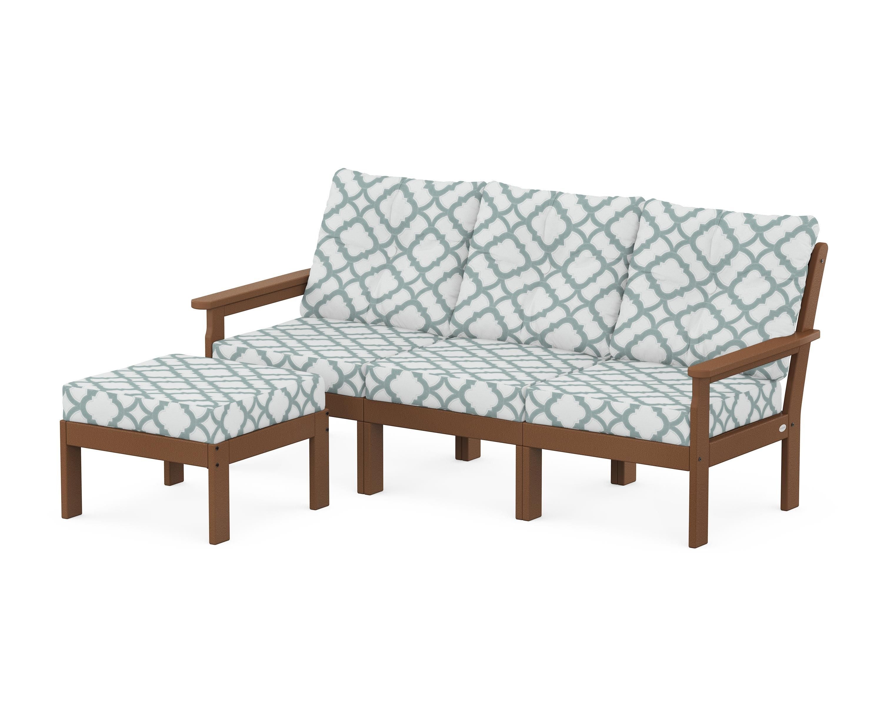 POLYWOOD® Vineyard 4-Piece Sectional with Ottoman in Teak / Trellis Glacier Spa