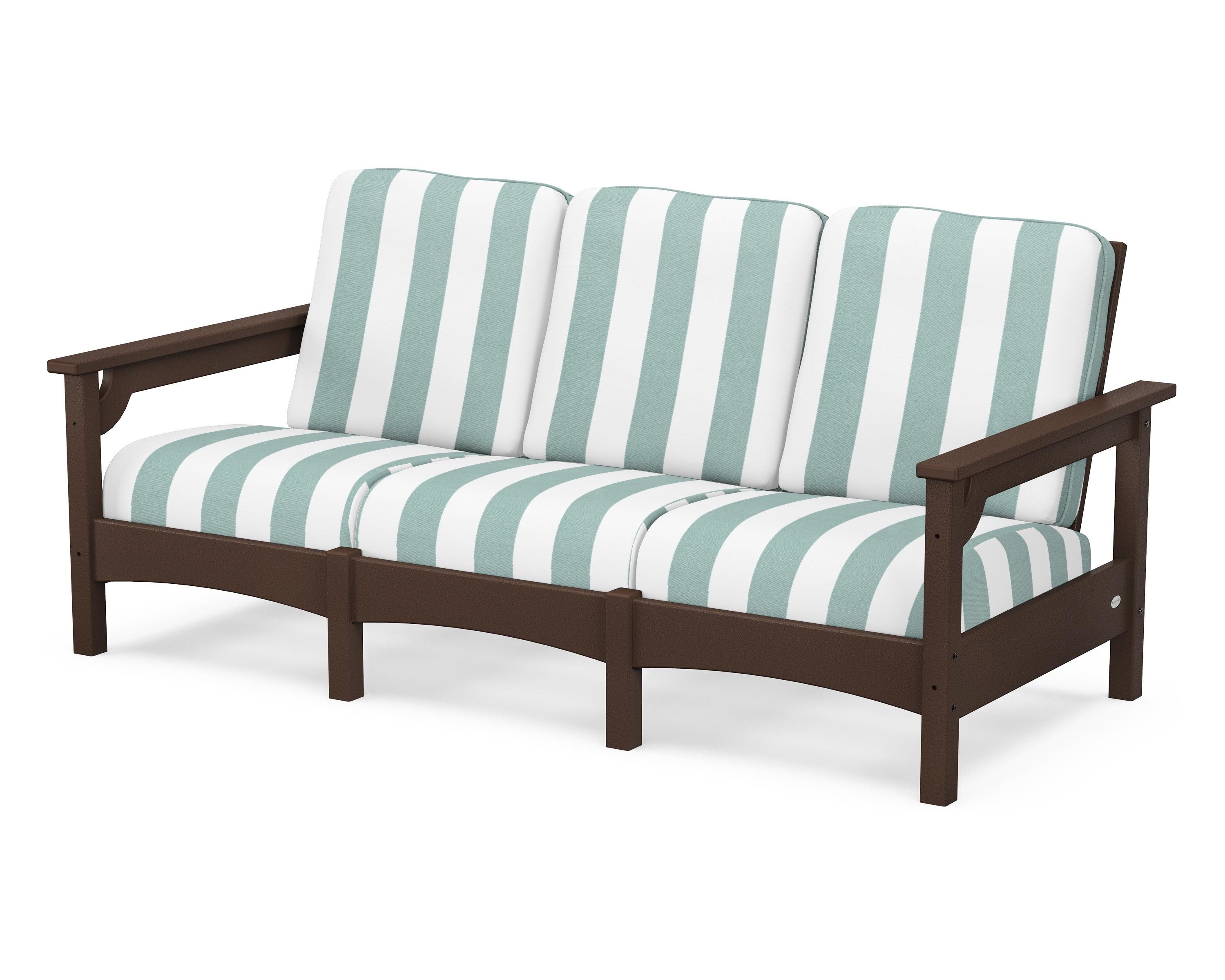 POLYWOOD® Club Sofa in Mahogany / Cabana Stripe Glacier Spa
