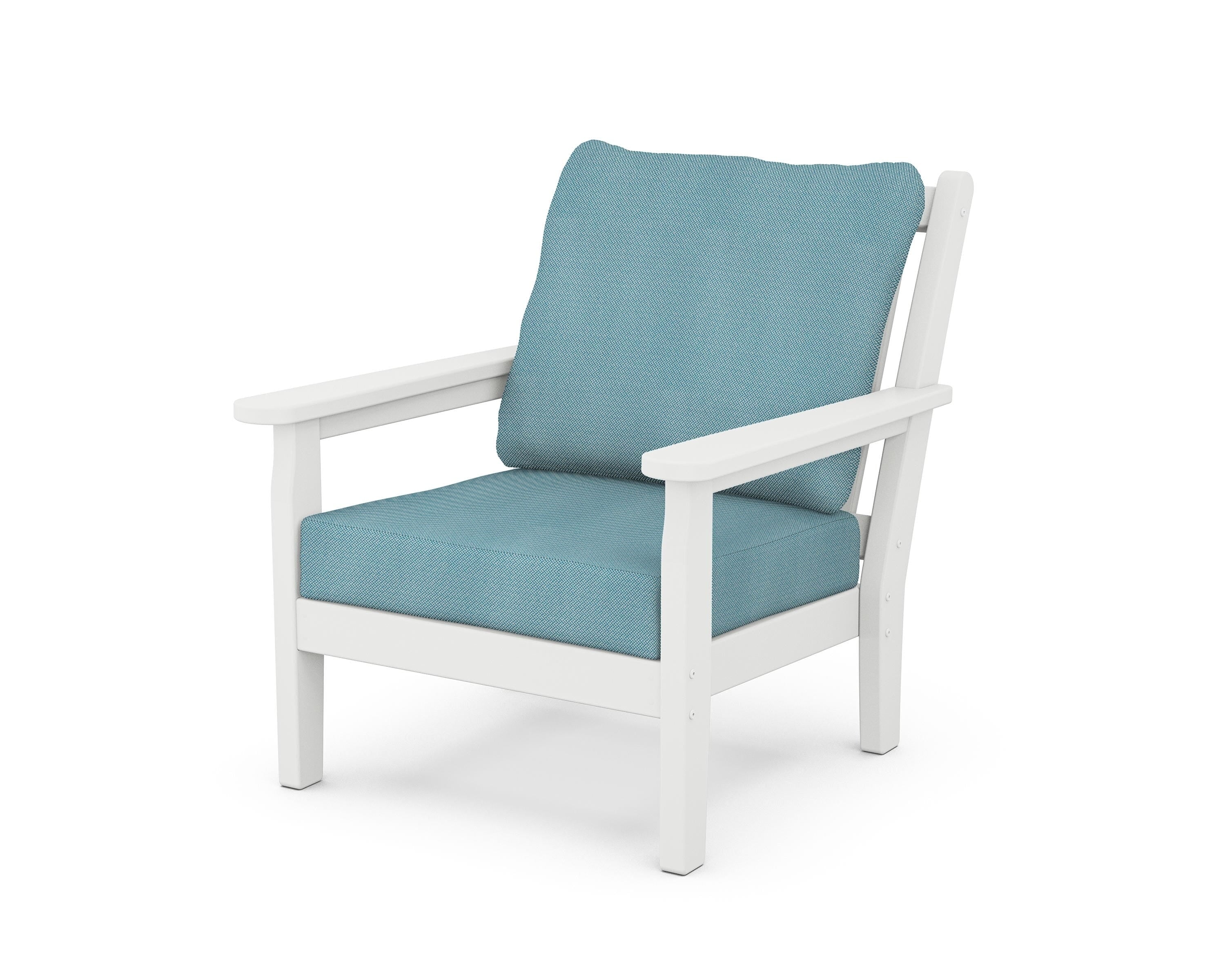 POLYWOOD® Chippendale Deep Seating Chair in White / Lattice Sky Blue
