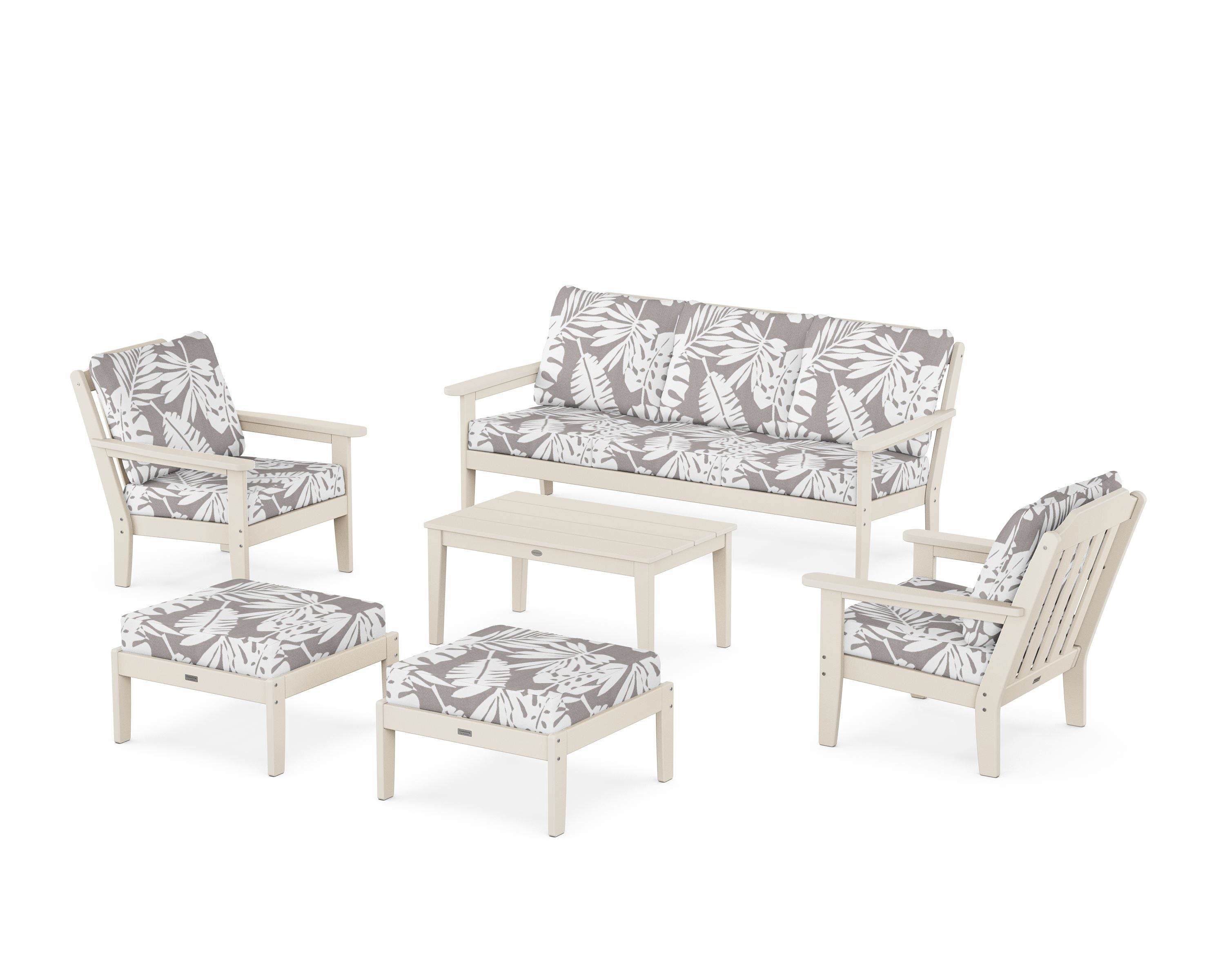 Country Living Cottage 6-Piece Lounge Sofa Set in Sand / Leaf Grey Mist