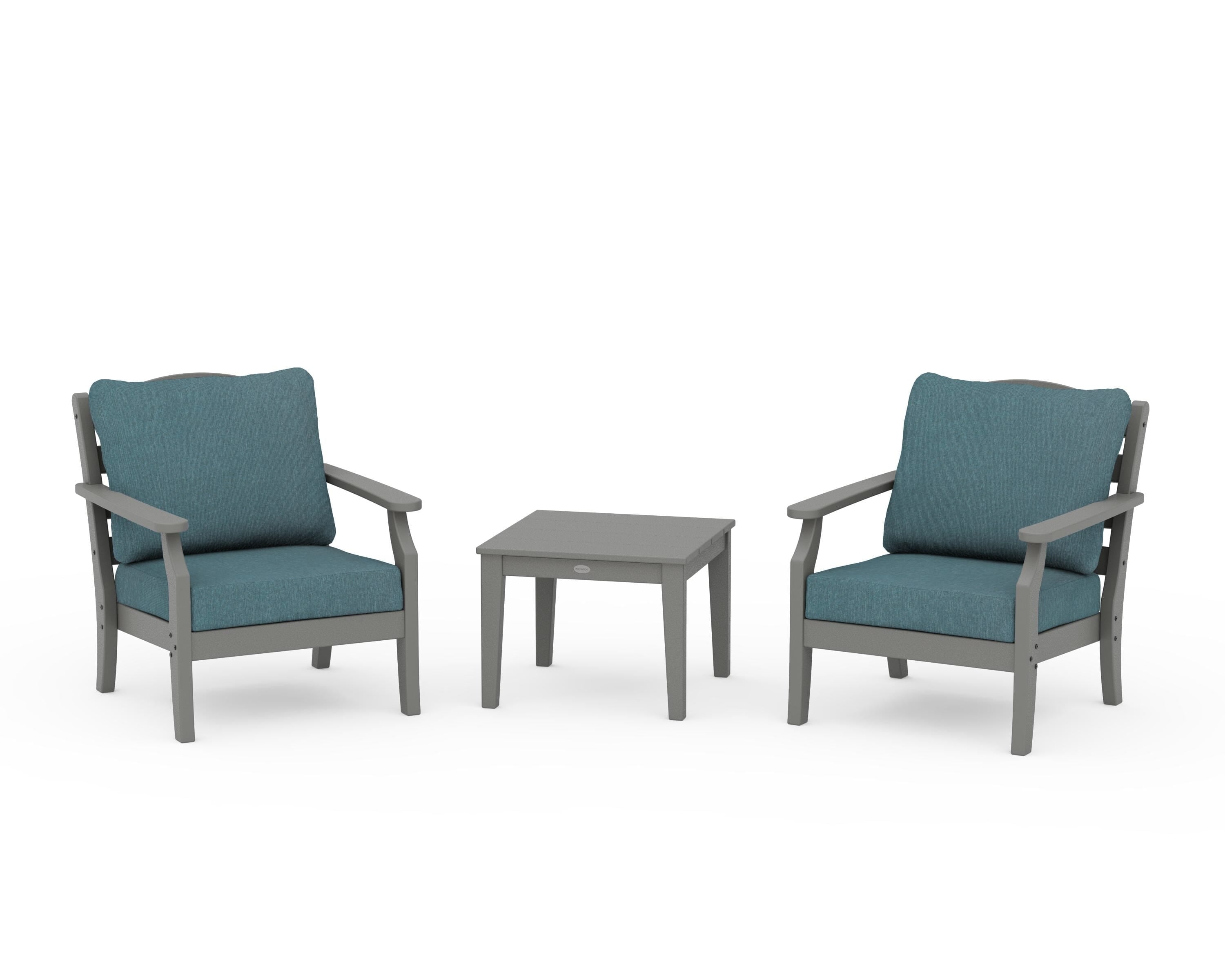 Draper James™ by POLYWOOD® Savannah 3-Piece Deep Seating Set in Slate Grey / Ocean Teal