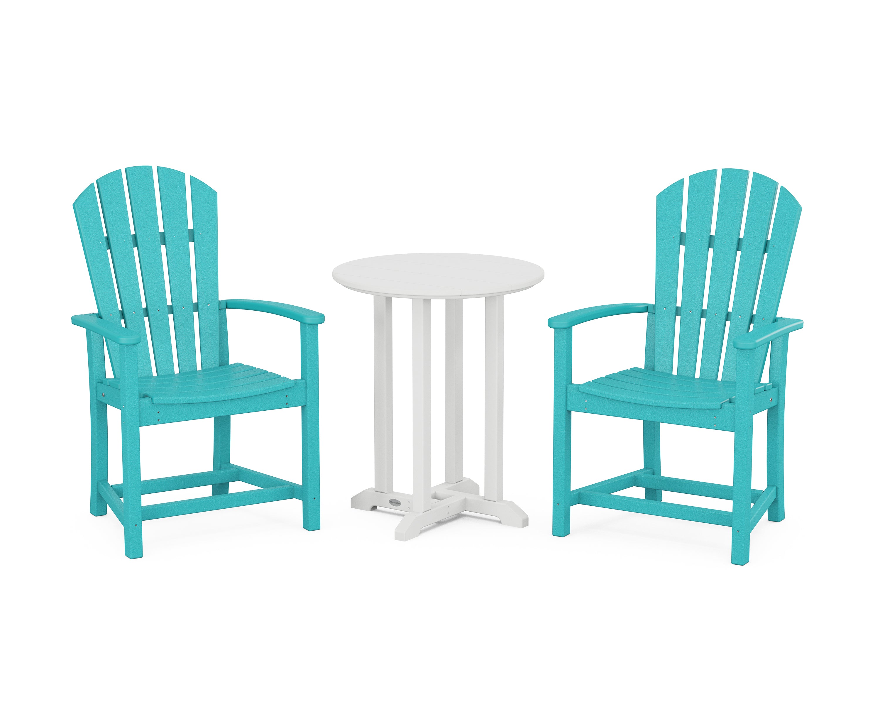 POLYWOOD® Palm Coast 3-Piece Round Farmhouse Bistro Dining Set in Aruba / White