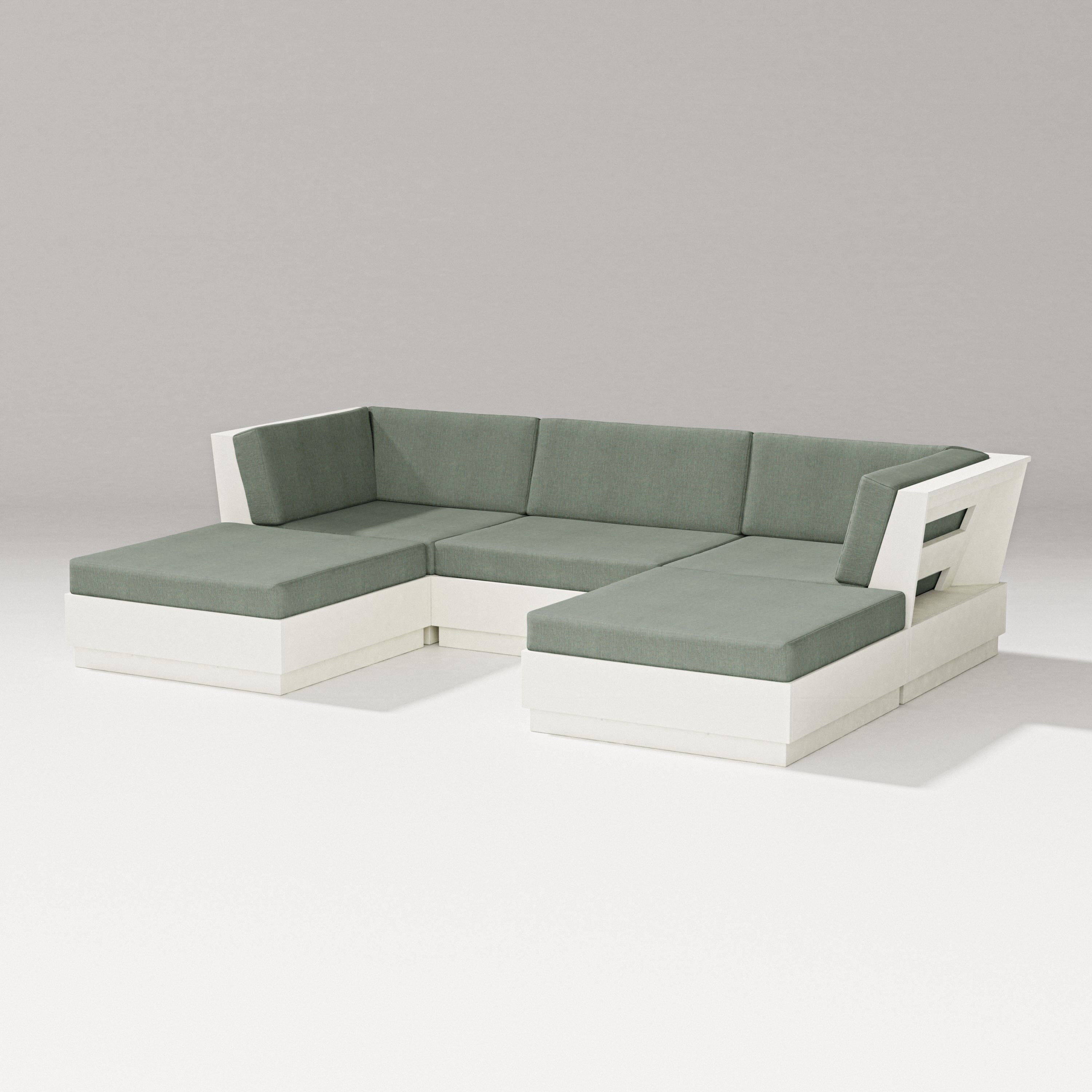 PW Designer Series Elevate Double Chaise Sectional in Vintage White / Cast Sage