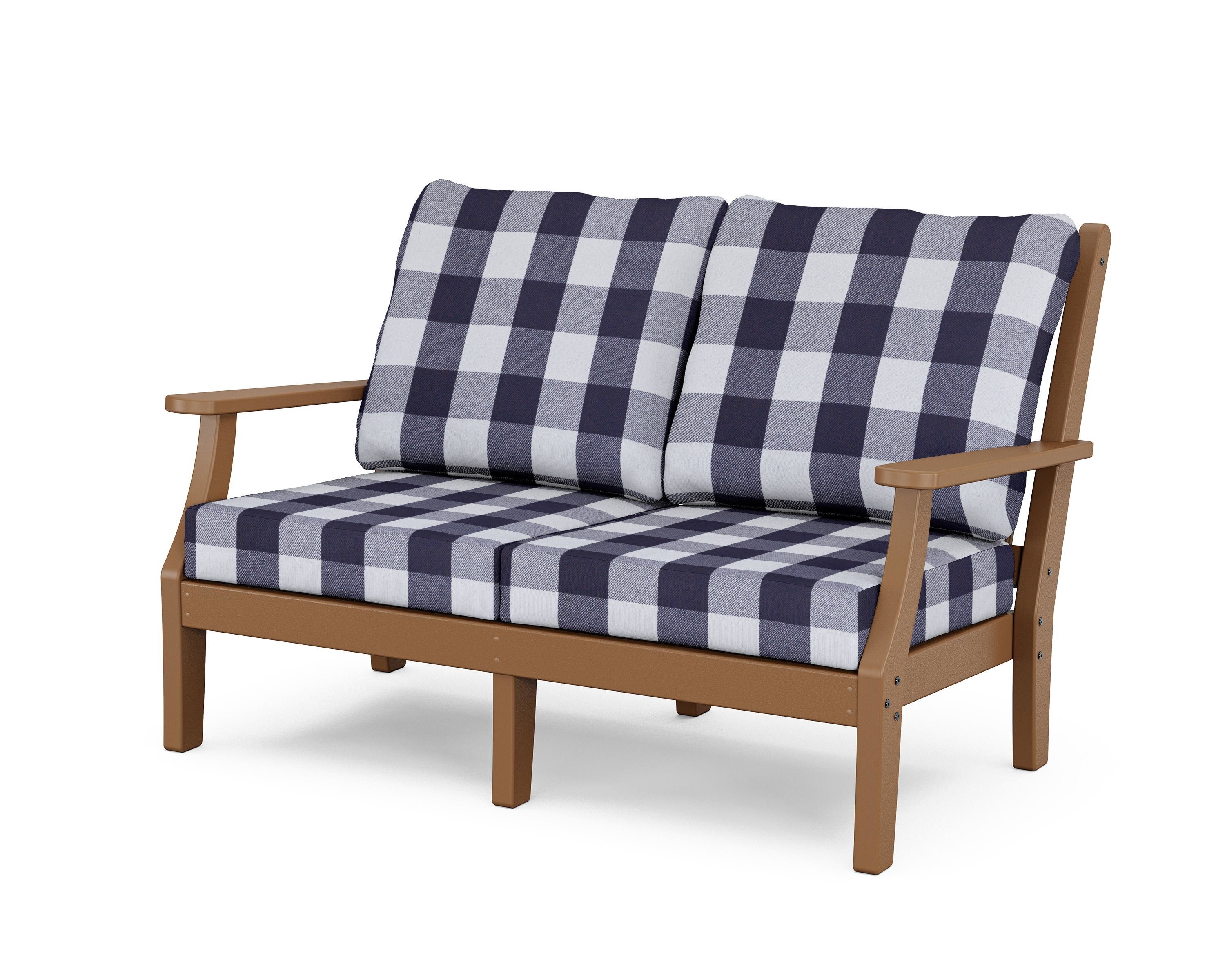Country Living Wovendale Deep Seating Loveseat in Teak / Buffalo Plaid Navy