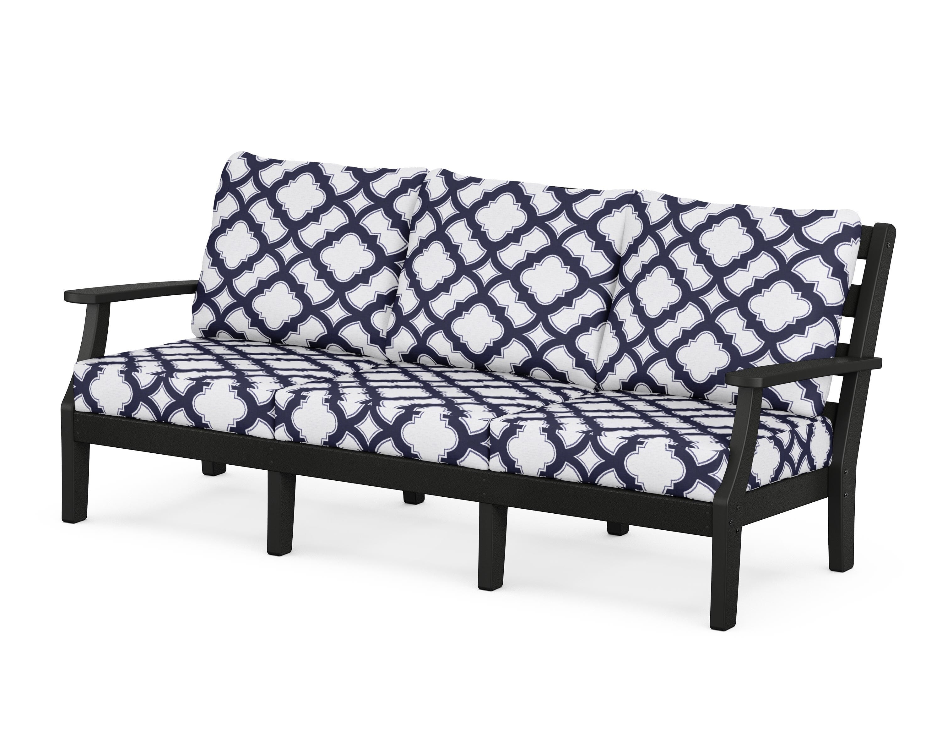 POLYWOOD® Chesapeake Deep Seating Sofa in Black / Trellis Navy