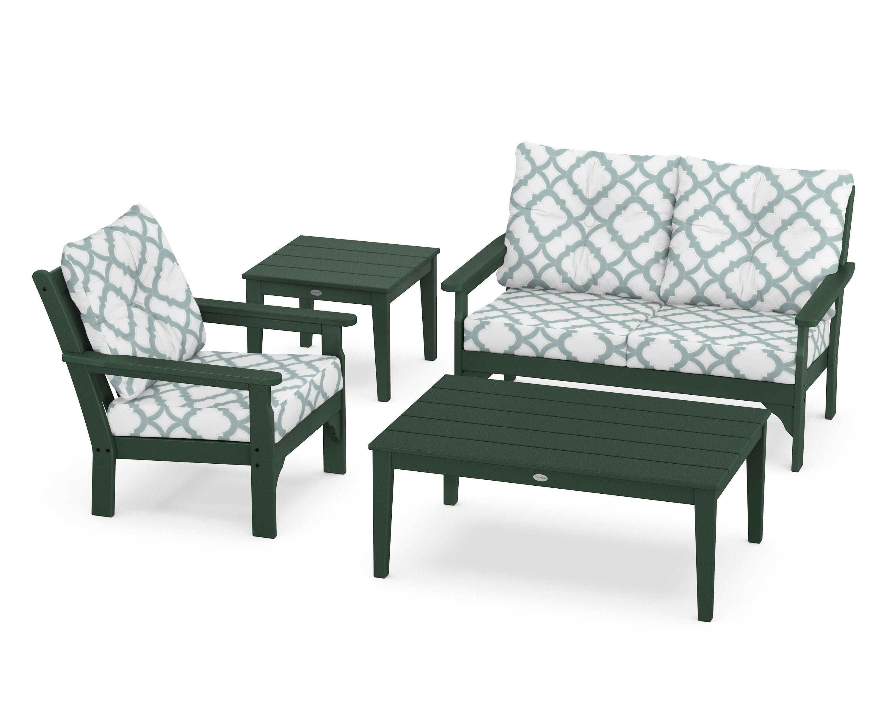POLYWOOD® Vineyard 4-Piece Deep Seating Set in Green / Trellis Glacier Spa