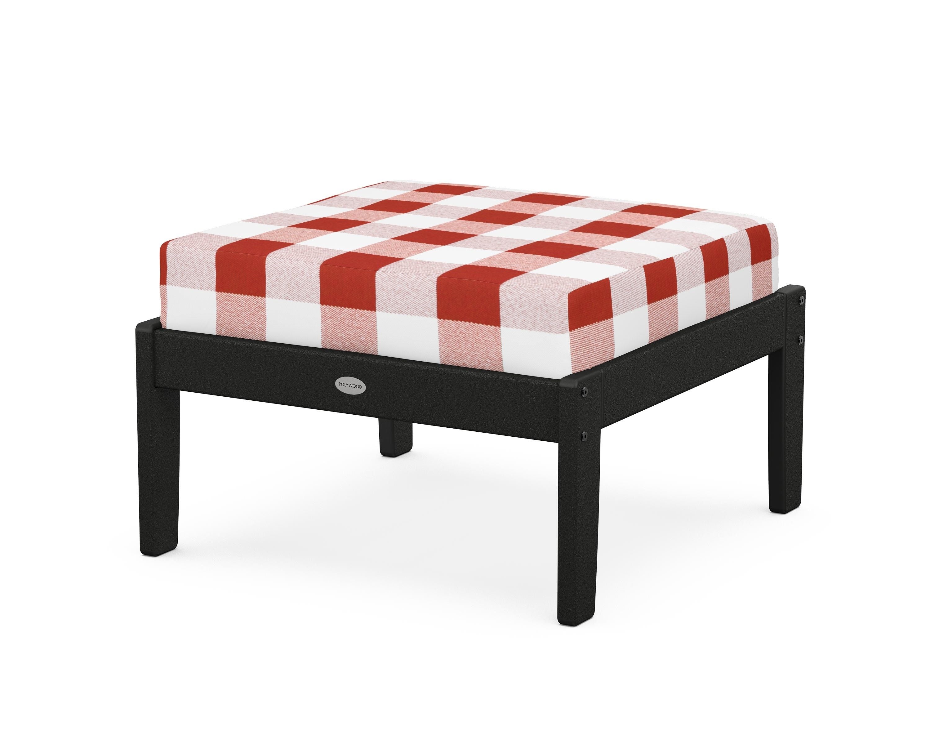 POLYWOOD® Braxton Deep Seating Ottoman in Black / Buffalo Plaid Crimson