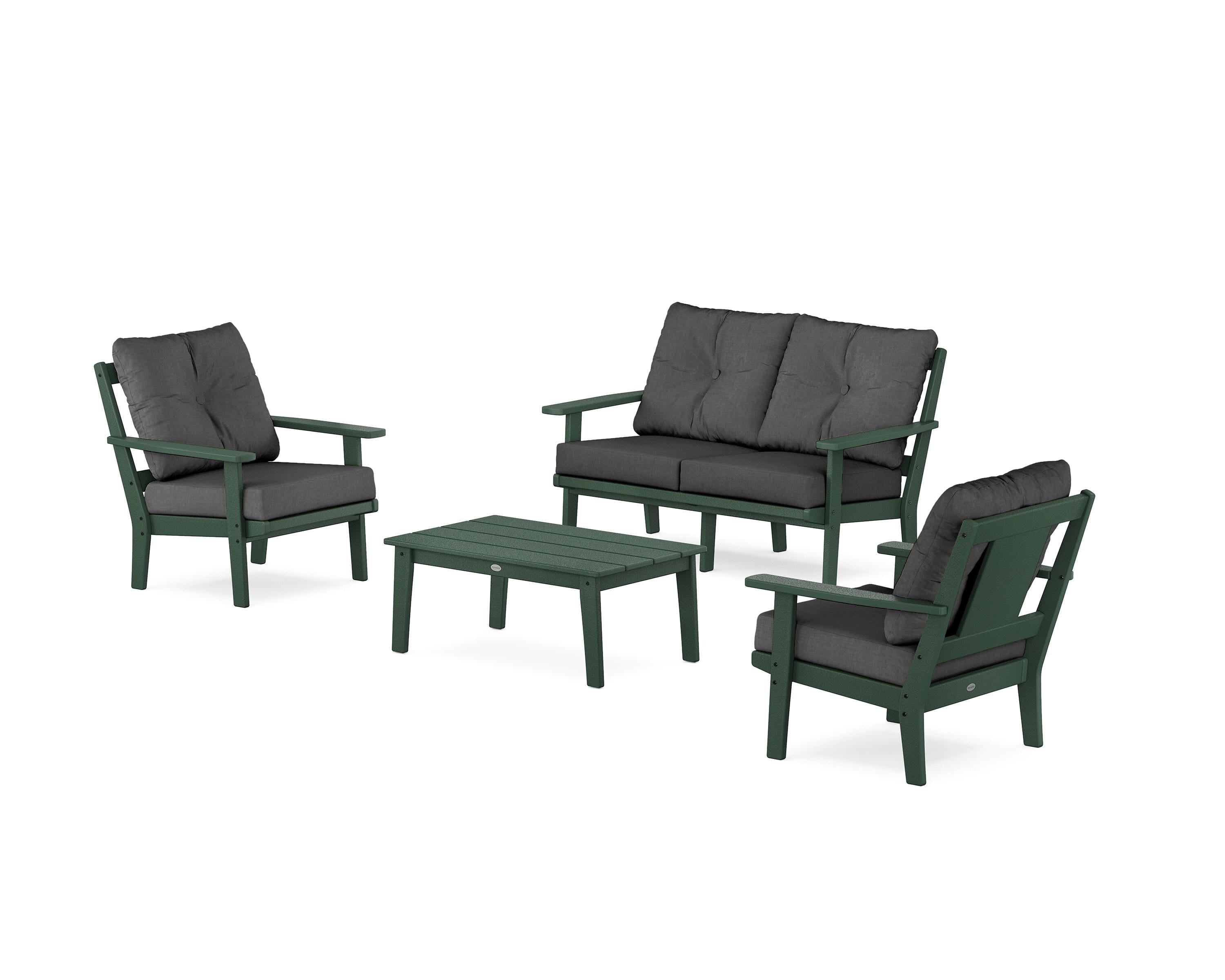 POLYWOOD® Prairie 4-Piece Deep Seating Set with Loveseat in Green / Spectrum Carbon