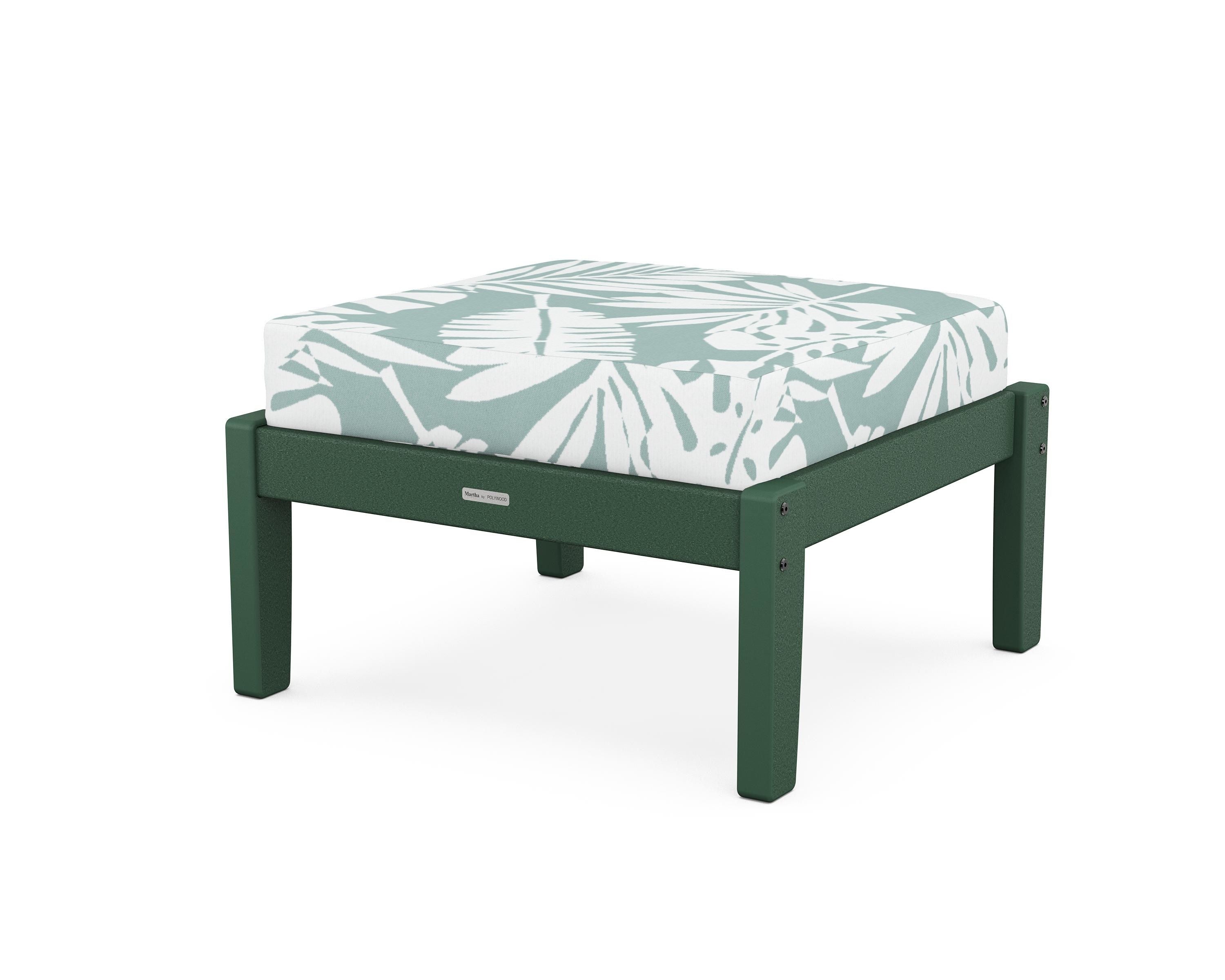 Martha Stewart by POLYWOOD® Chinoiserie Deep Seating Ottoman in Green / Leaf Glacier Spa