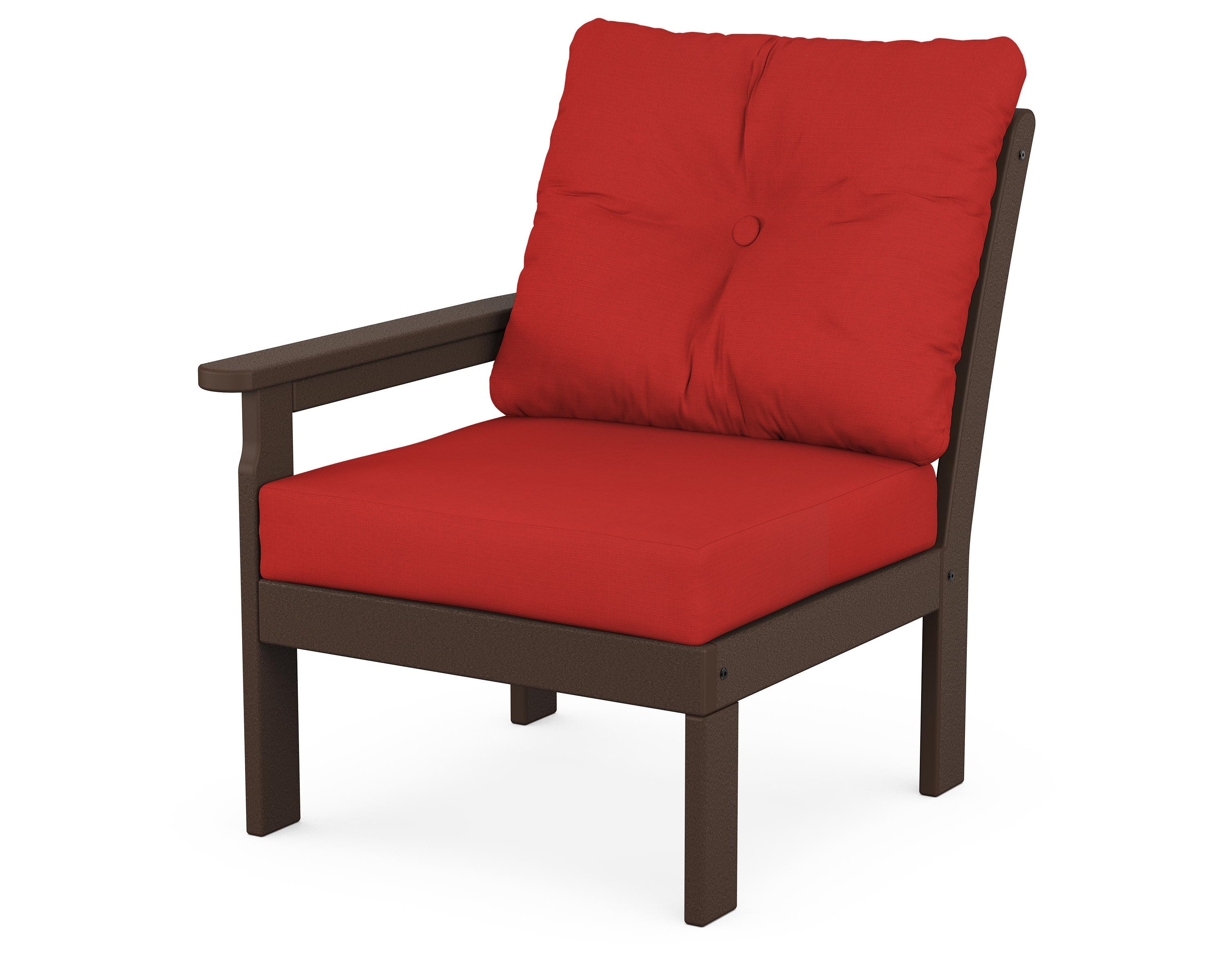 POLYWOOD® Vineyard Modular Left Arm Chair in Mahogany / Crimson Linen