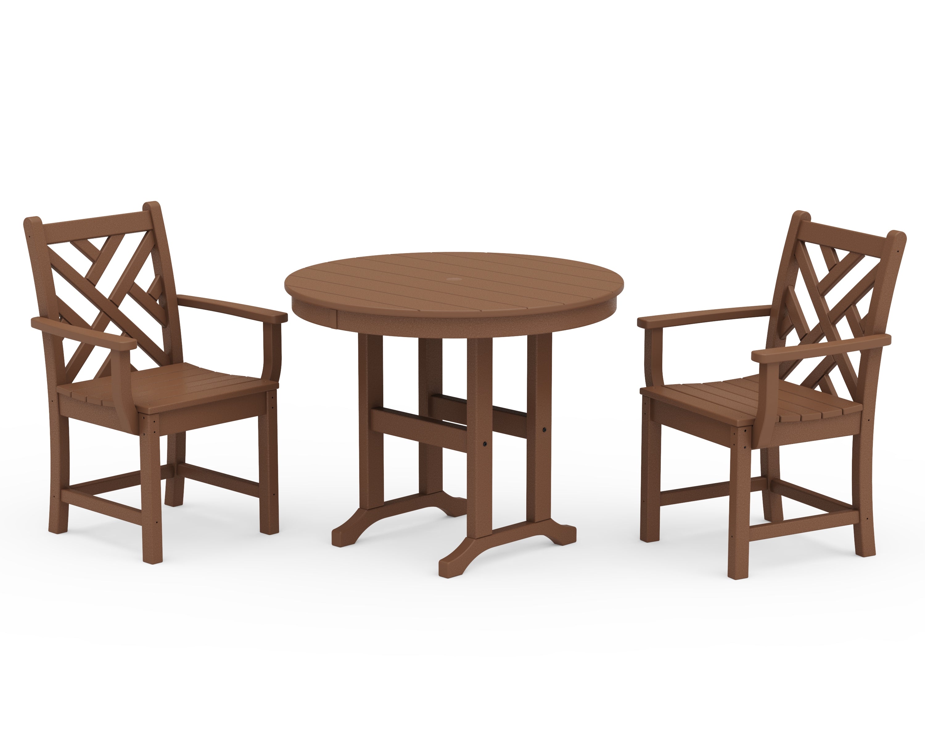 POLYWOOD® Chippendale 3-Piece Round Dining Set in Teak