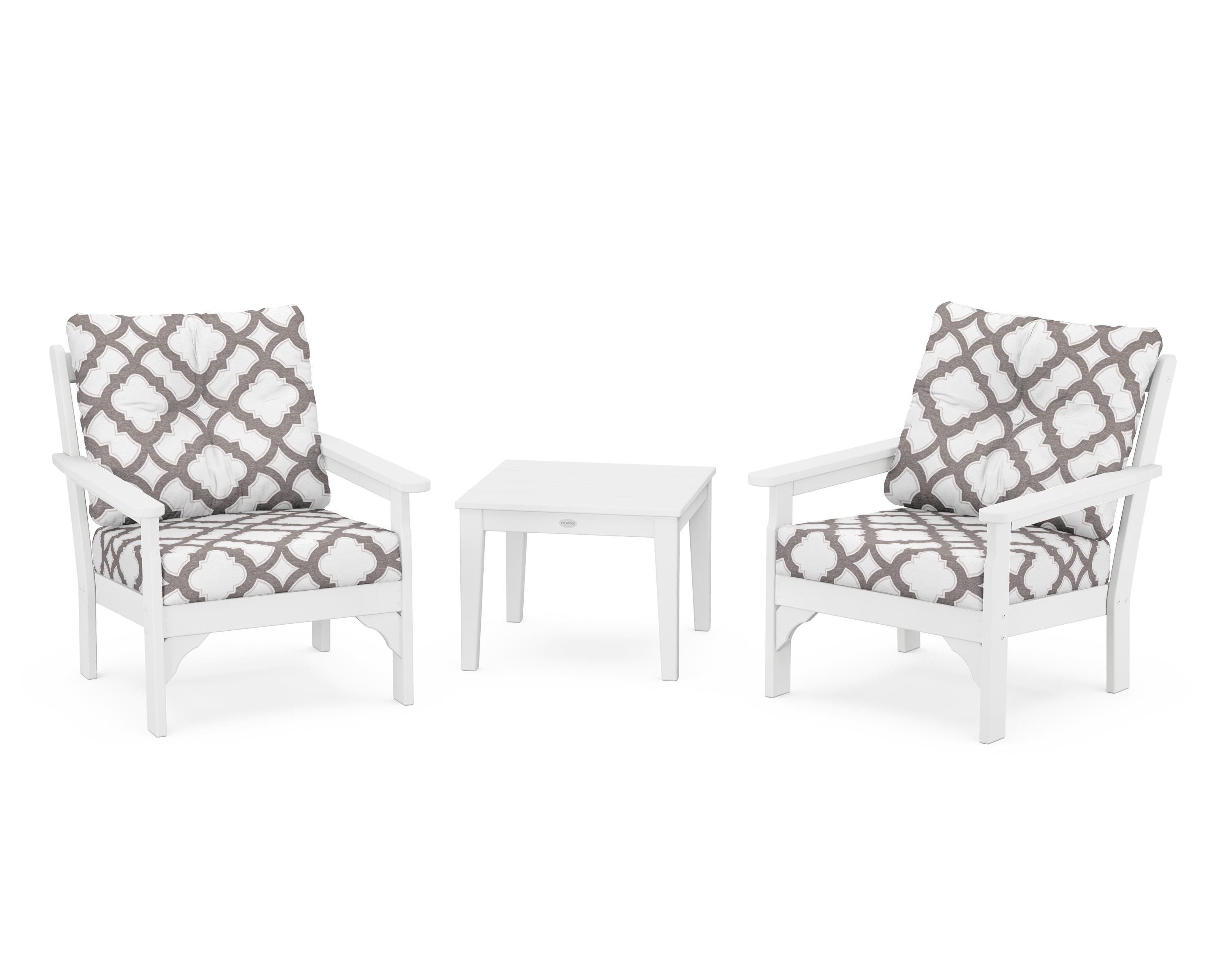 POLYWOOD® Vineyard 3-Piece Deep Seating Set in White / Trellis Grey Mist
