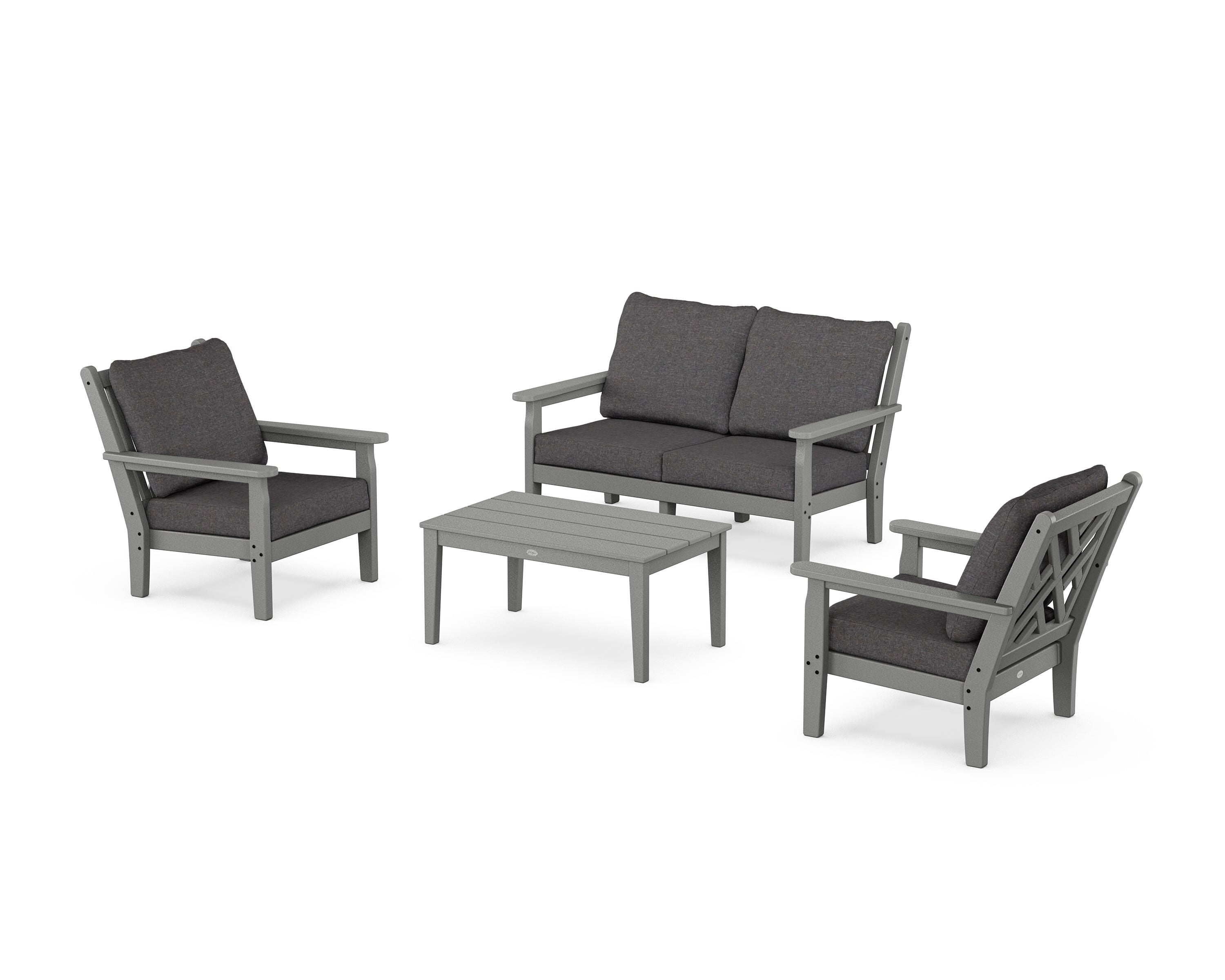 POLYWOOD® Chippendale 4-Piece Deep Seating Set with Loveseat in Slate Grey / Ash Charcoal