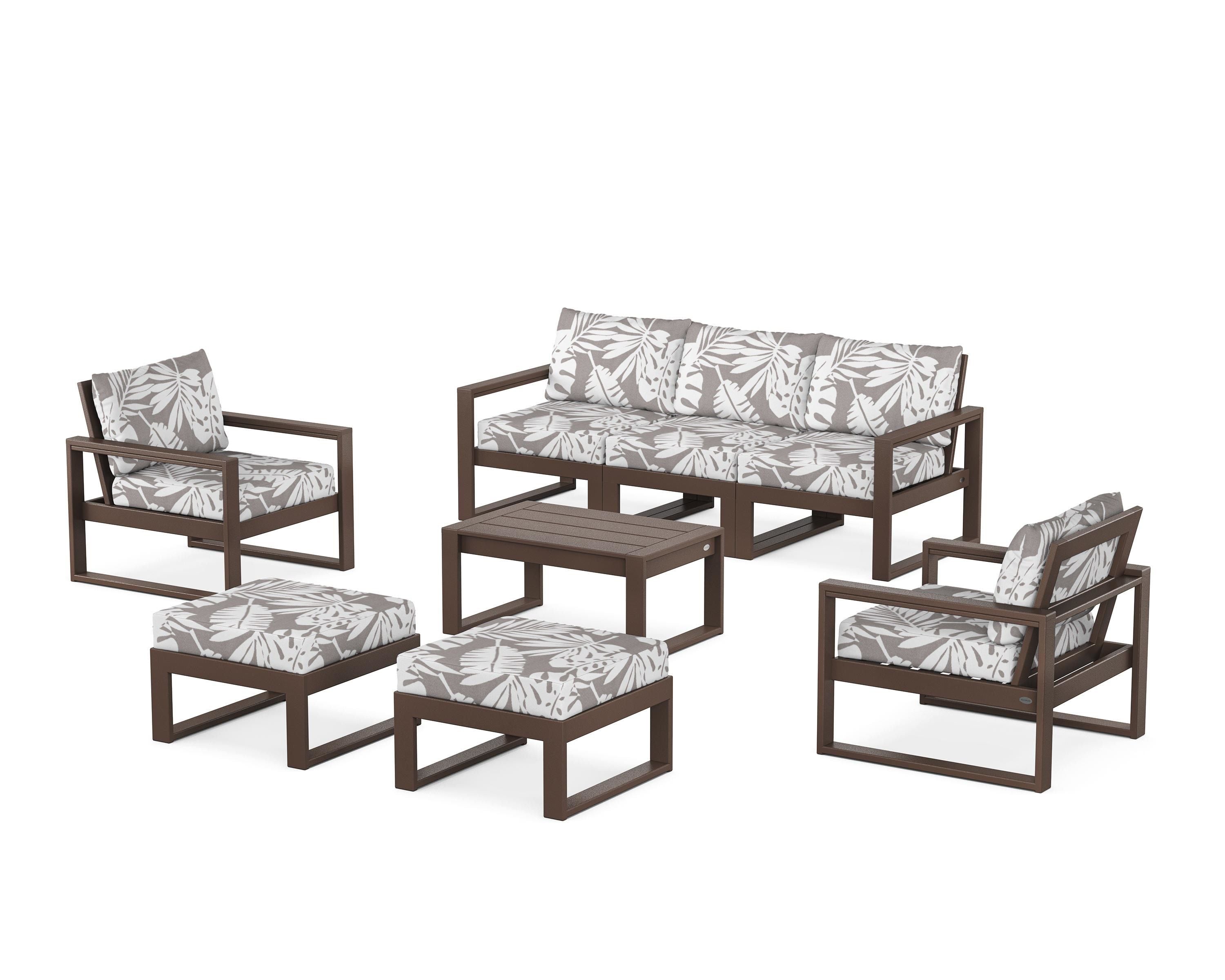 POLYWOOD® EDGE Sectional 8-Piece Lounge Sofa Set in Mahogany / Leaf Grey Mist