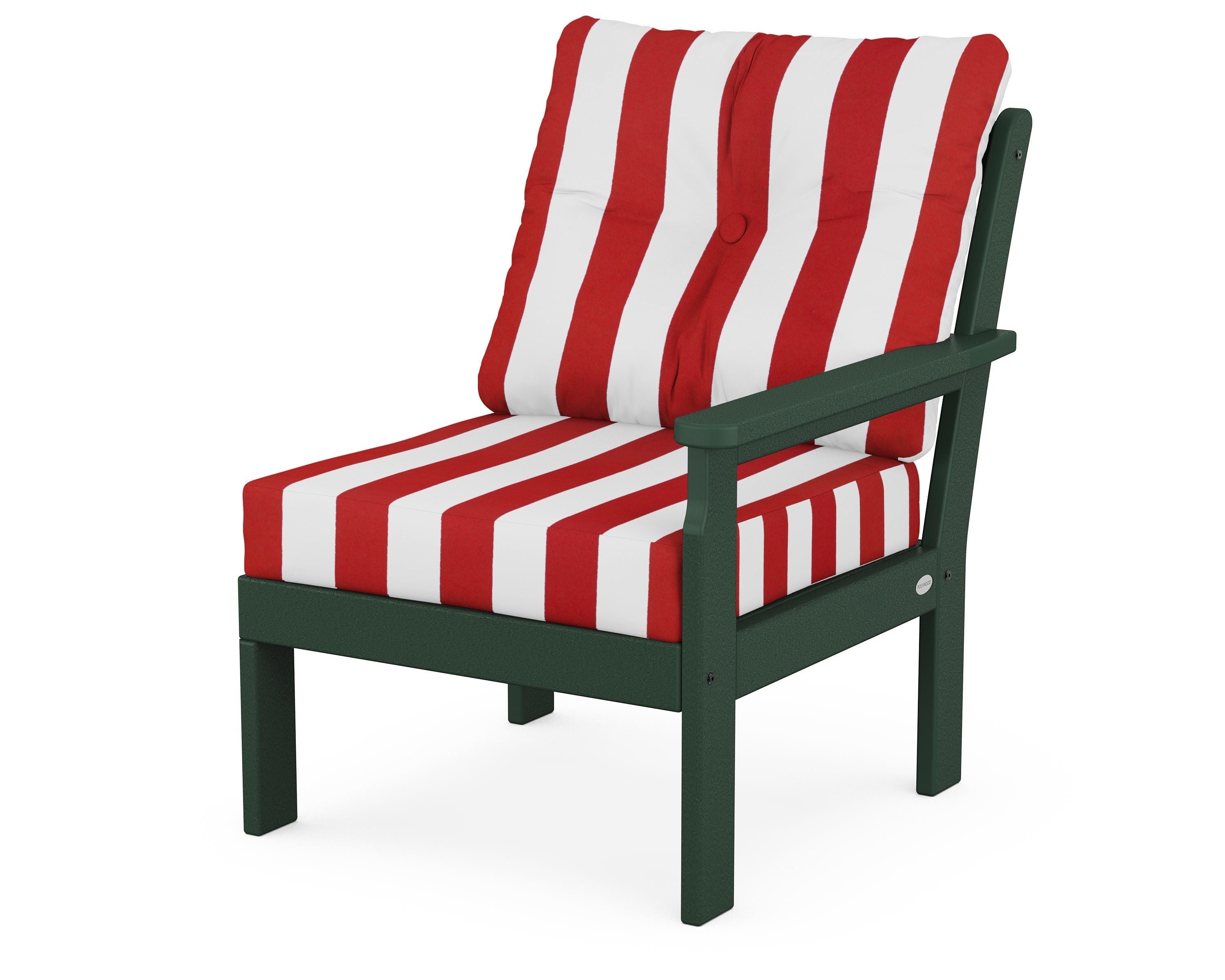 POLYWOOD® Vineyard Modular Right Arm Chair in Green / Cabana Stripe Crimson