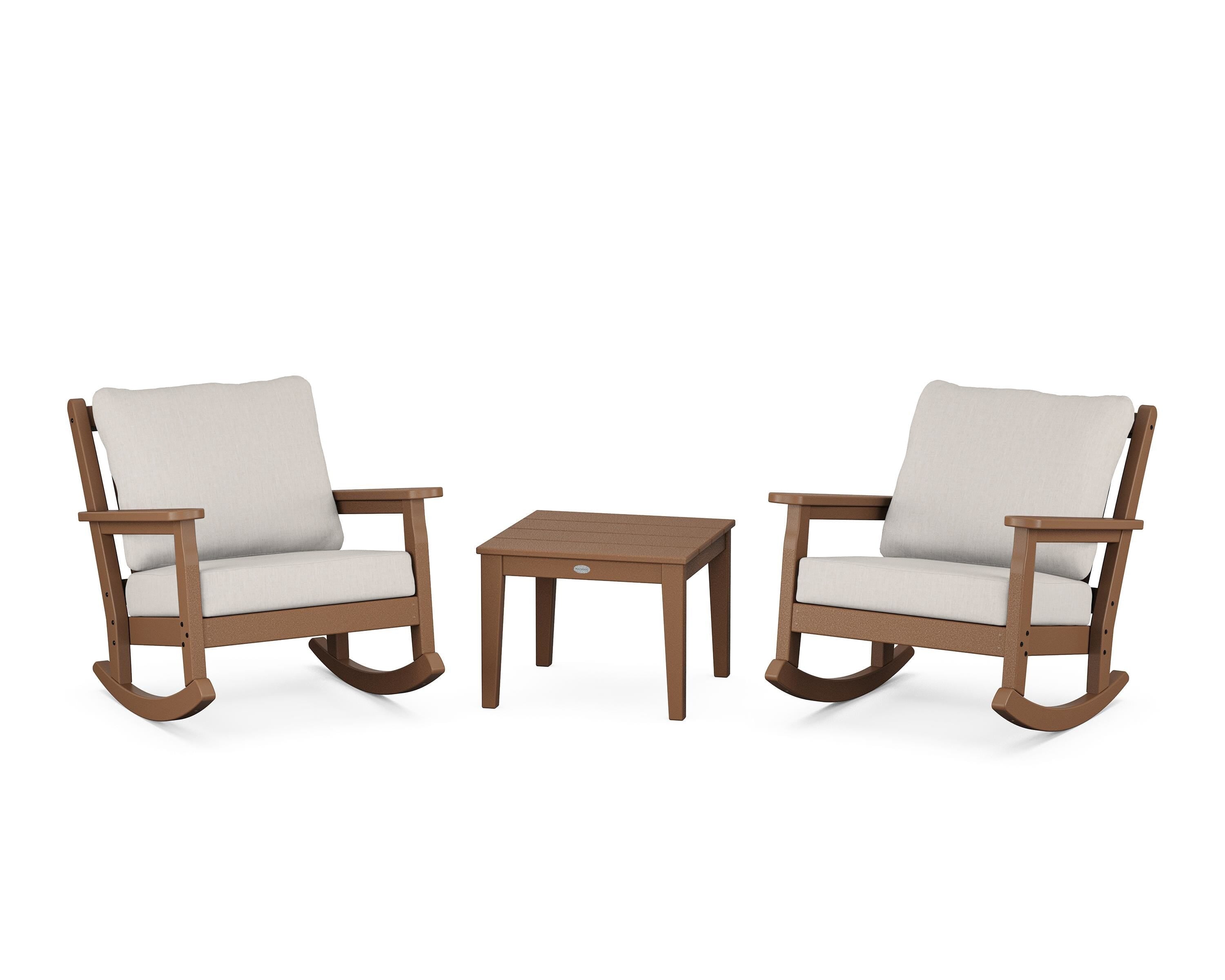 POLYWOOD® Chippendale 3-Piece Deep Seating Rocker Set in Teak / Cast Ash
