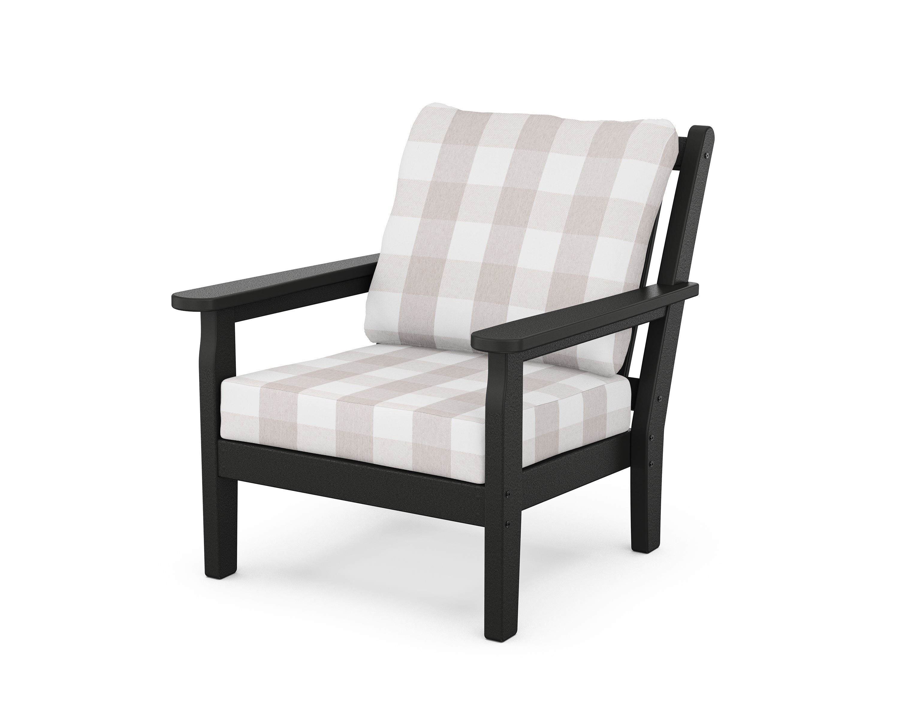 POLYWOOD® Chippendale Deep Seating Chair in Black / Buffalo Plaid Dune Burlap