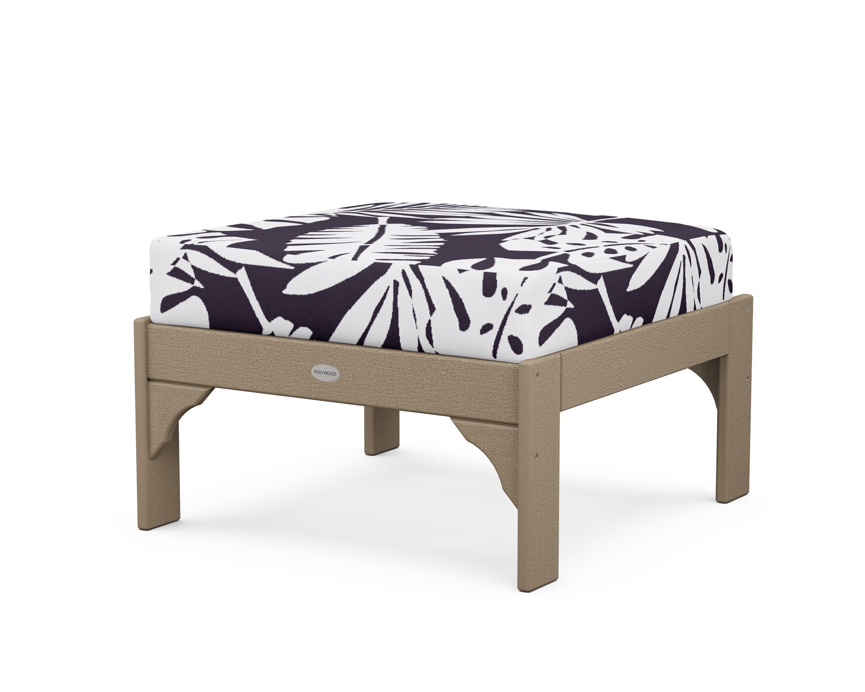 POLYWOOD® Vineyard Deep Seating Ottoman in Vintage Sahara / Leaf Navy