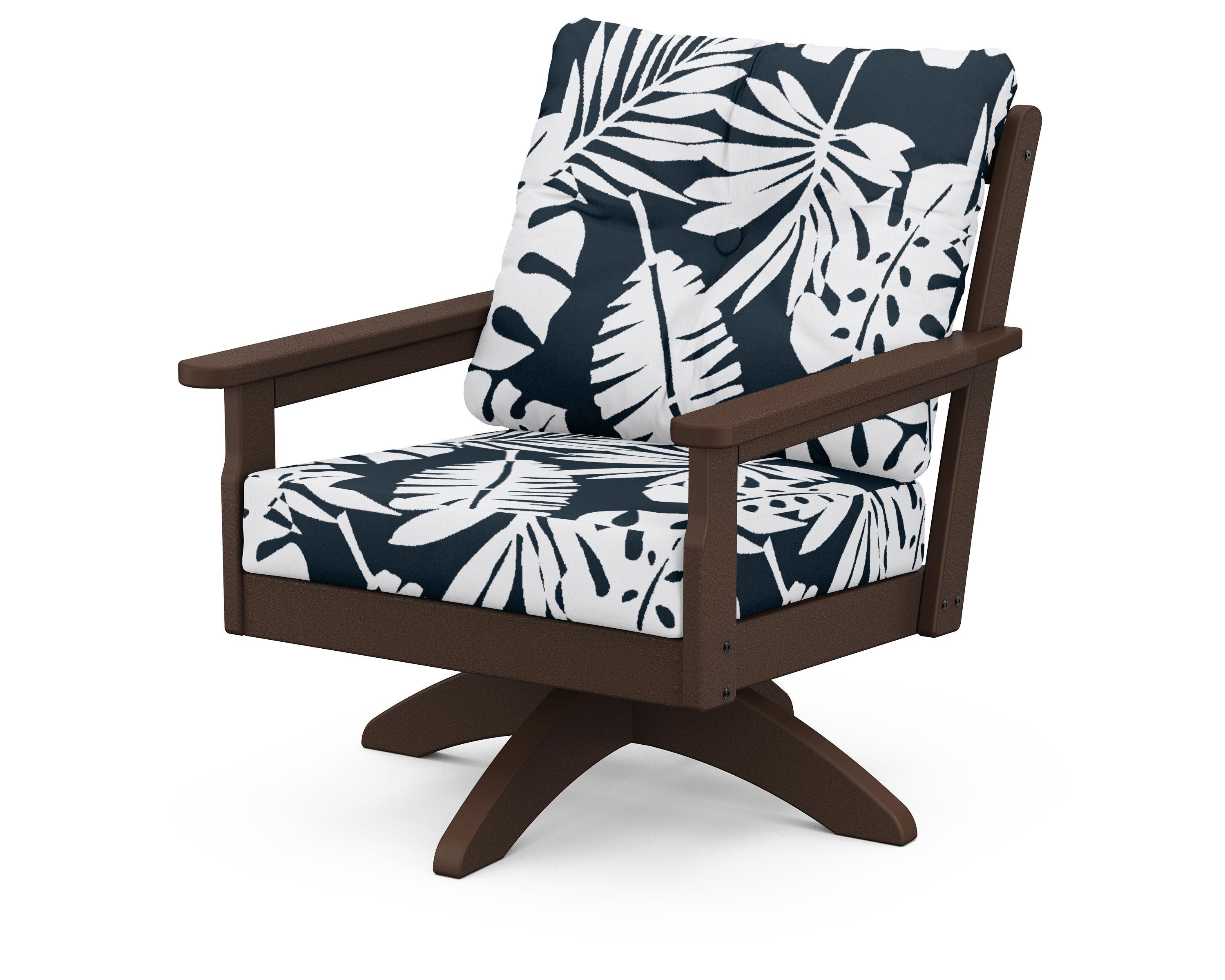 POLYWOOD® Vineyard Deep Seating Swivel Chair in Mahogany / Leaf Marine Indigo