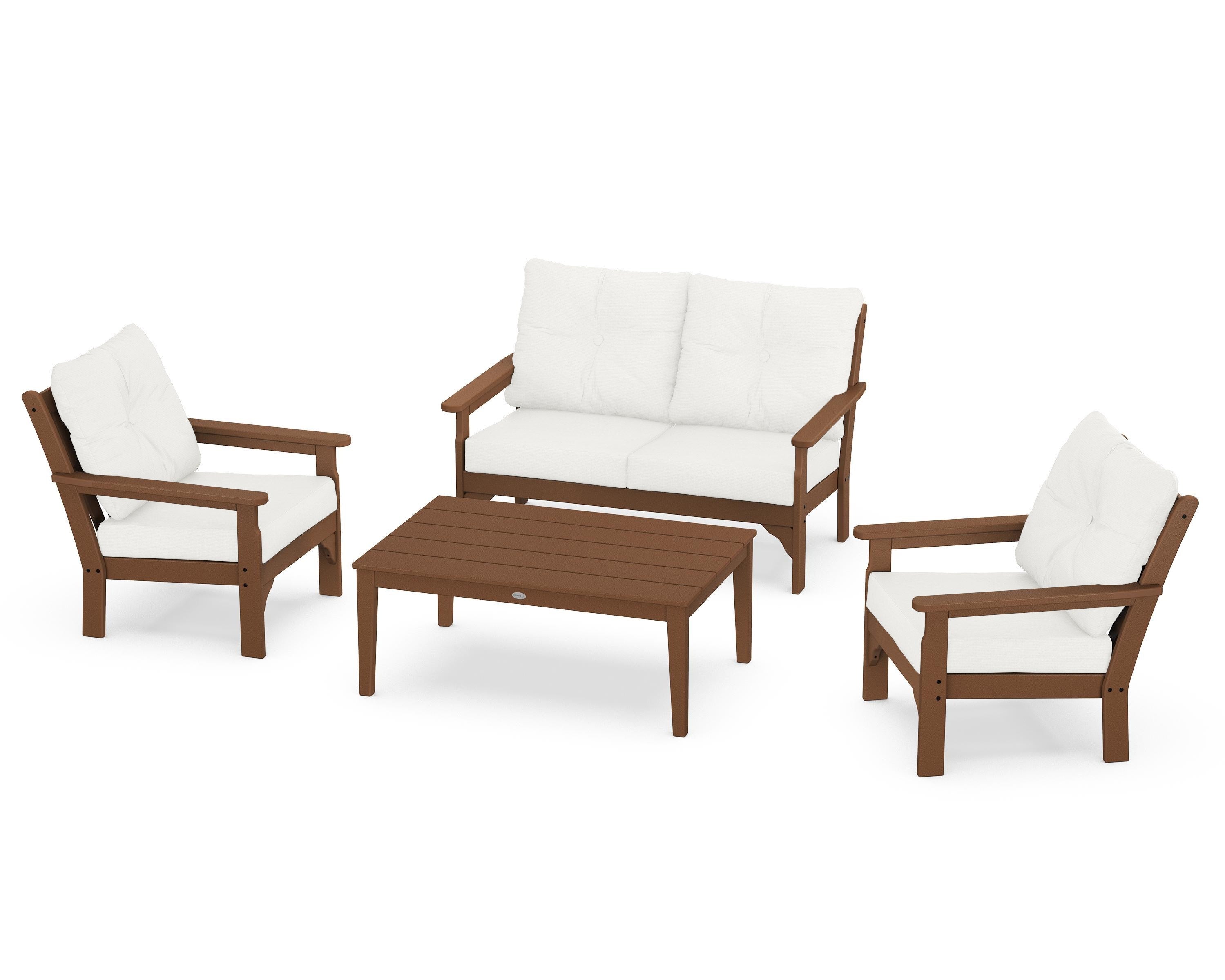POLYWOOD® Vineyard 4-Piece Deep Seating Set in Teak / Natural Linen