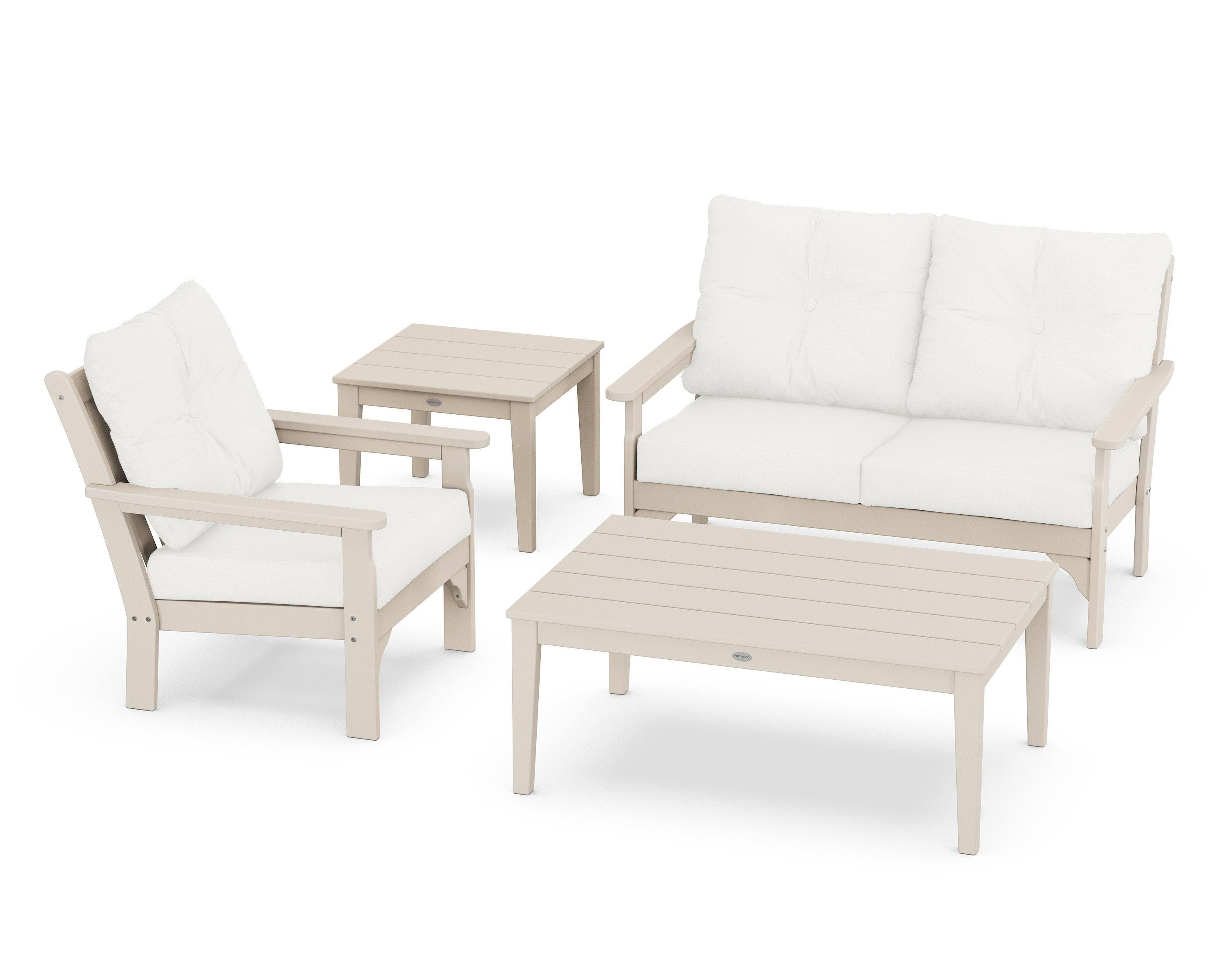 POLYWOOD® Vineyard 4-Piece Deep Seating Set in Sand / Natural Linen