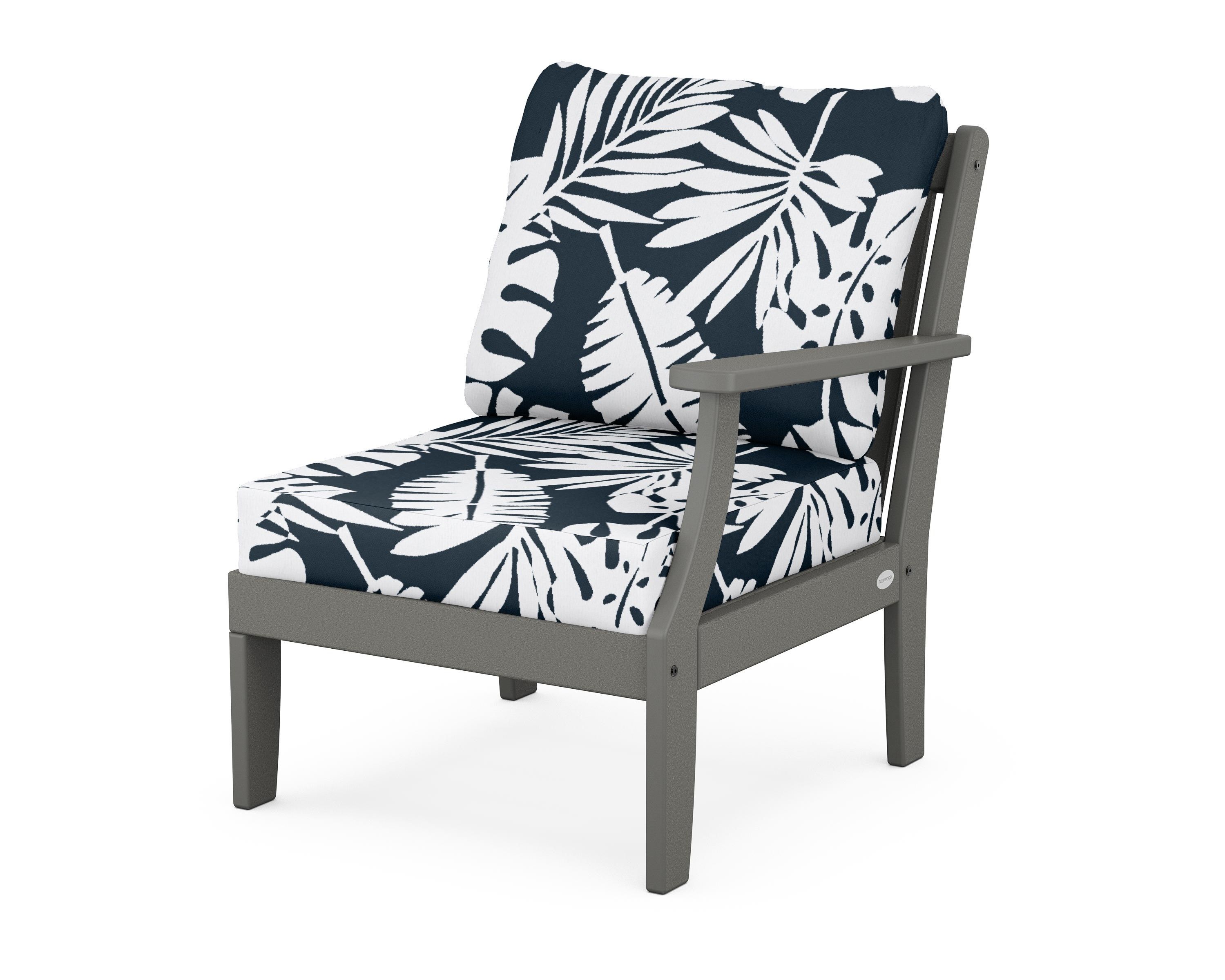 POLYWOOD® Braxton Modular Right Arm Chair in Slate Grey / Leaf Marine Indigo