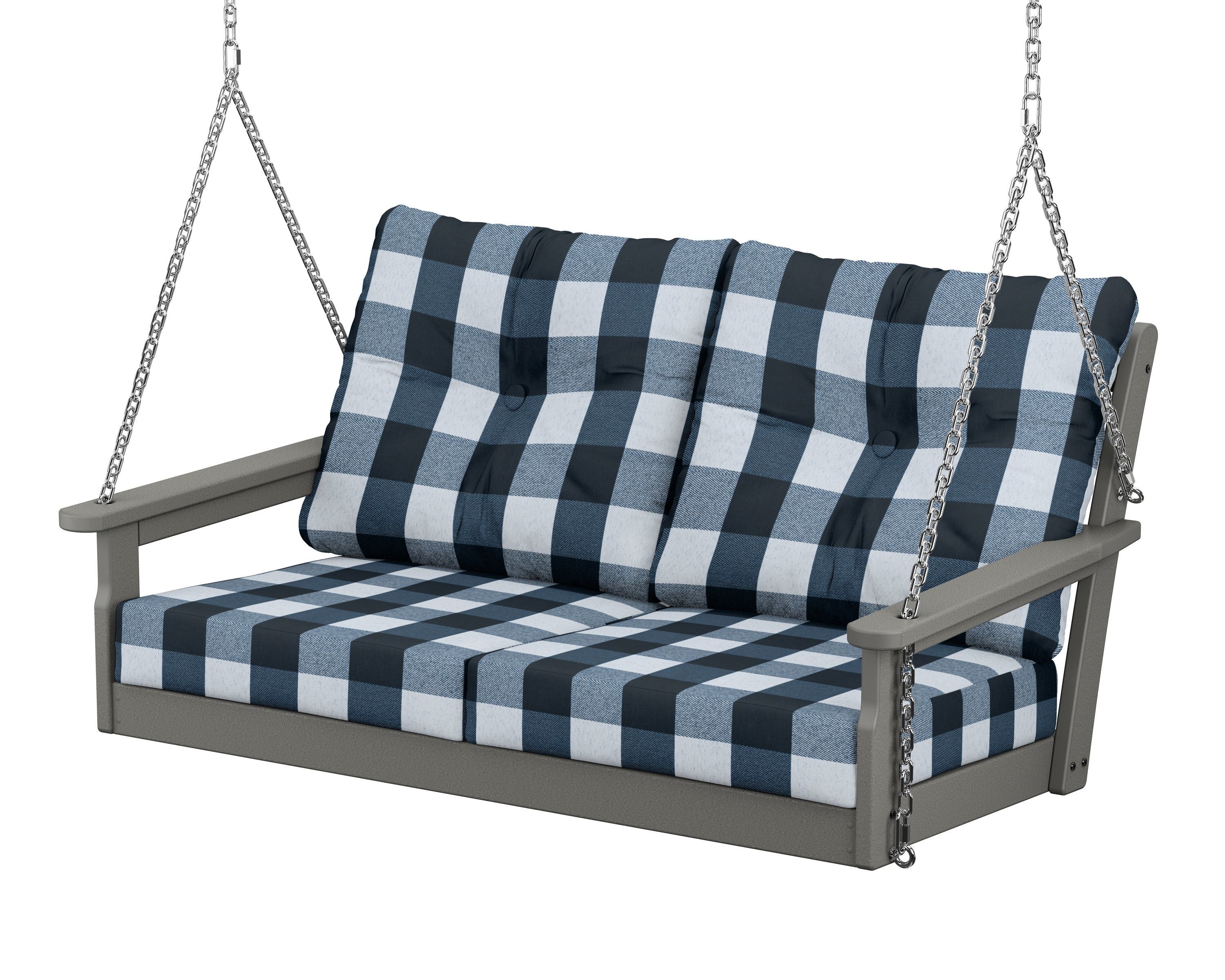 POLYWOOD® Vineyard Deep Seating Swing in Slate Grey / Buffalo Plaid Marine Indigo