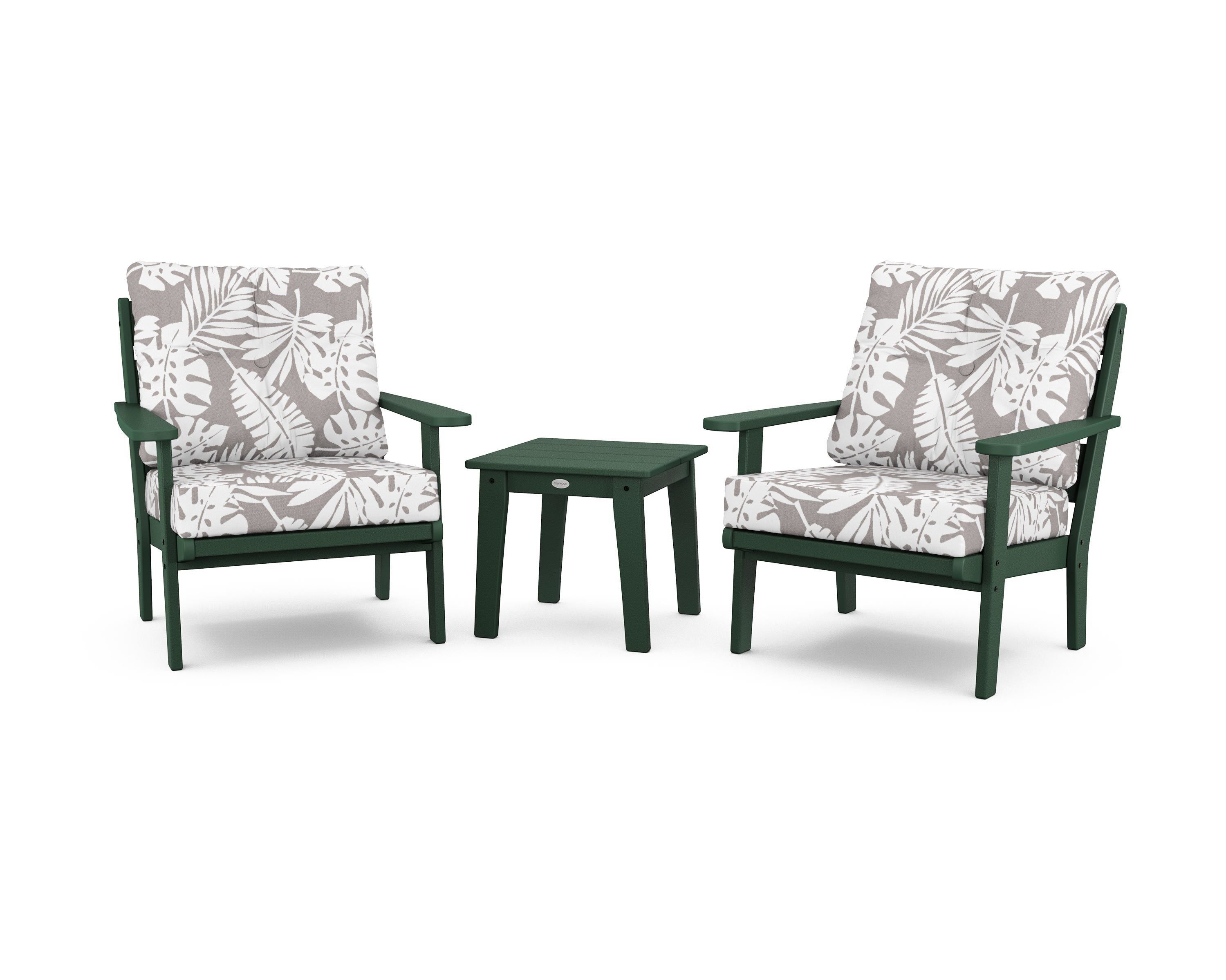 POLYWOOD® Lakeside 3-Piece Deep Seating Chair Set in Green / Leaf Grey Mist