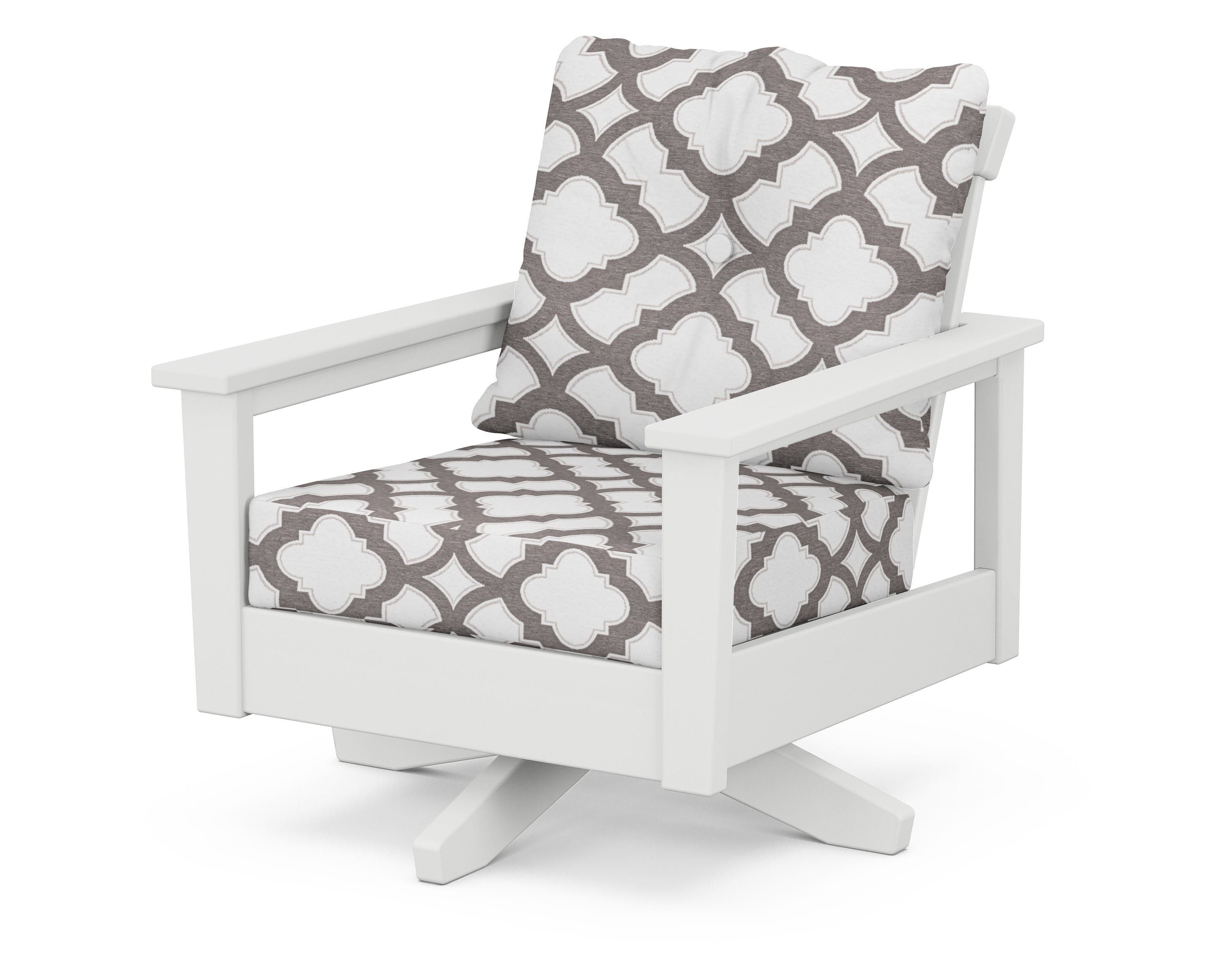 POLYWOOD® Prescott Deep Seating Swivel Chair in White / Trellis Grey Mist