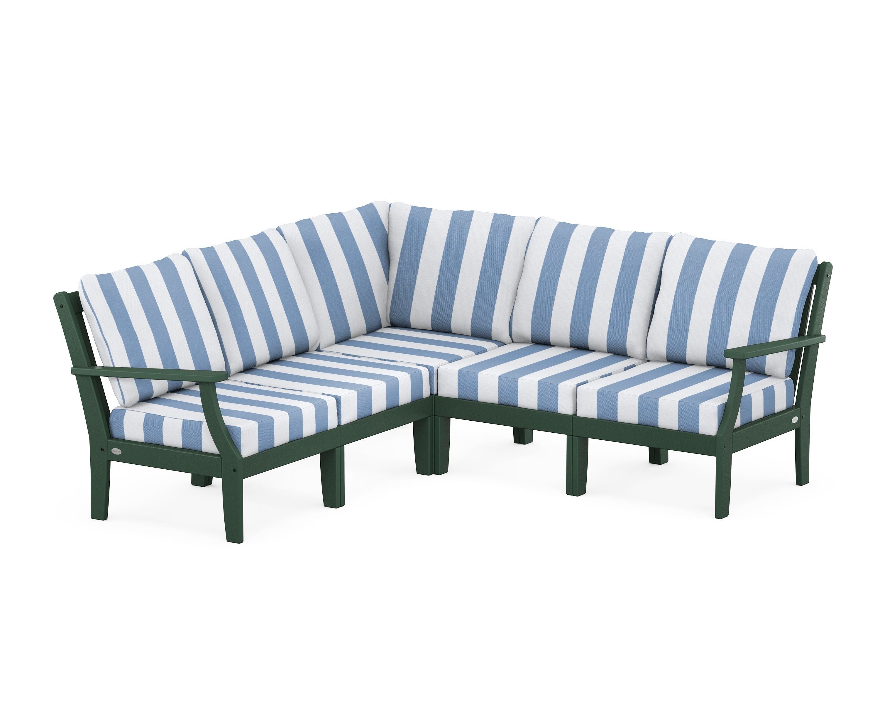 POLYWOOD® Braxton Modular 5-Piece Deep Seating Set in Green / Cabana Stripe Sky Blue