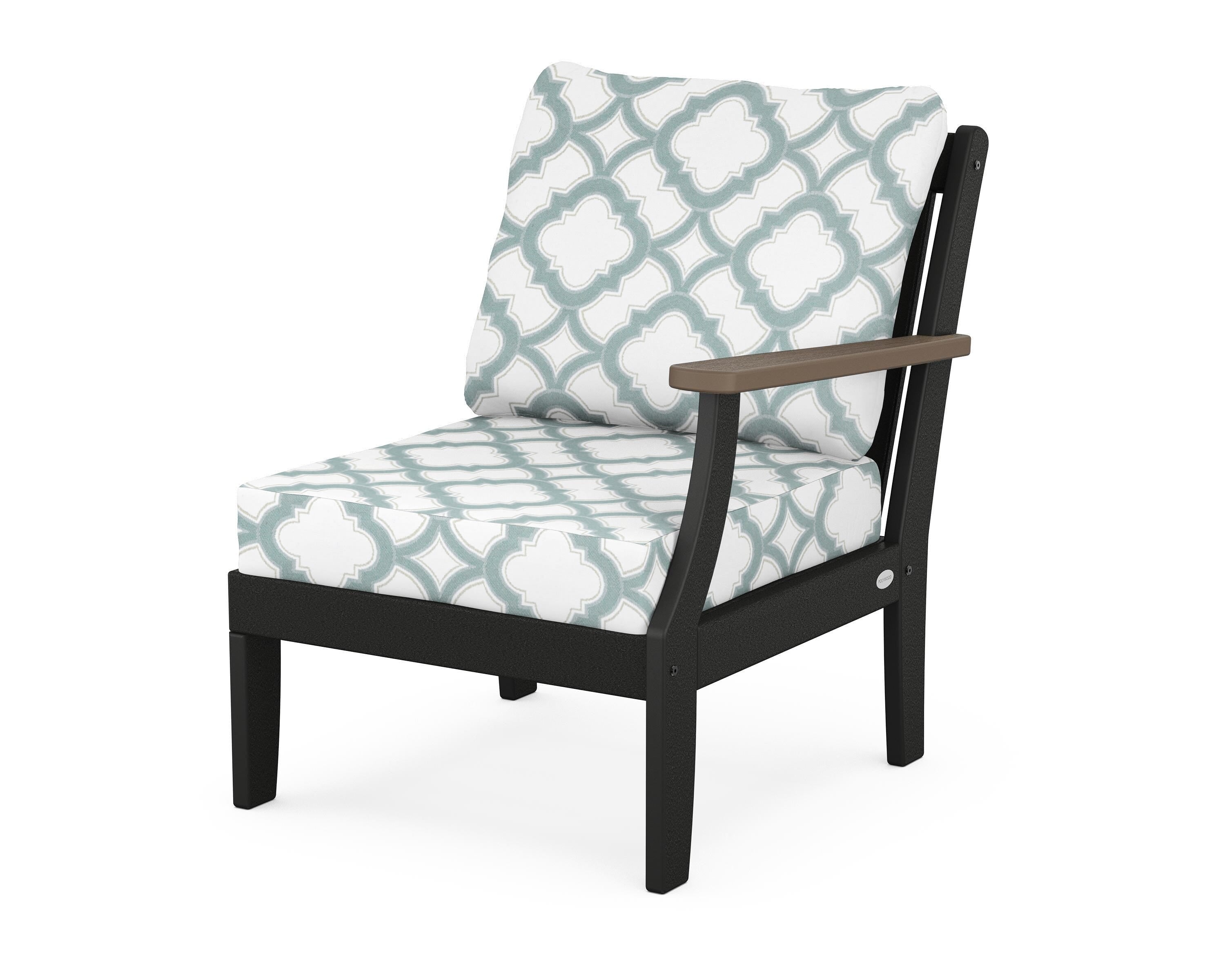 POLYWOOD® Braxton Modular Right Arm Chair in Black / Kona / Trellis Glacier Spa