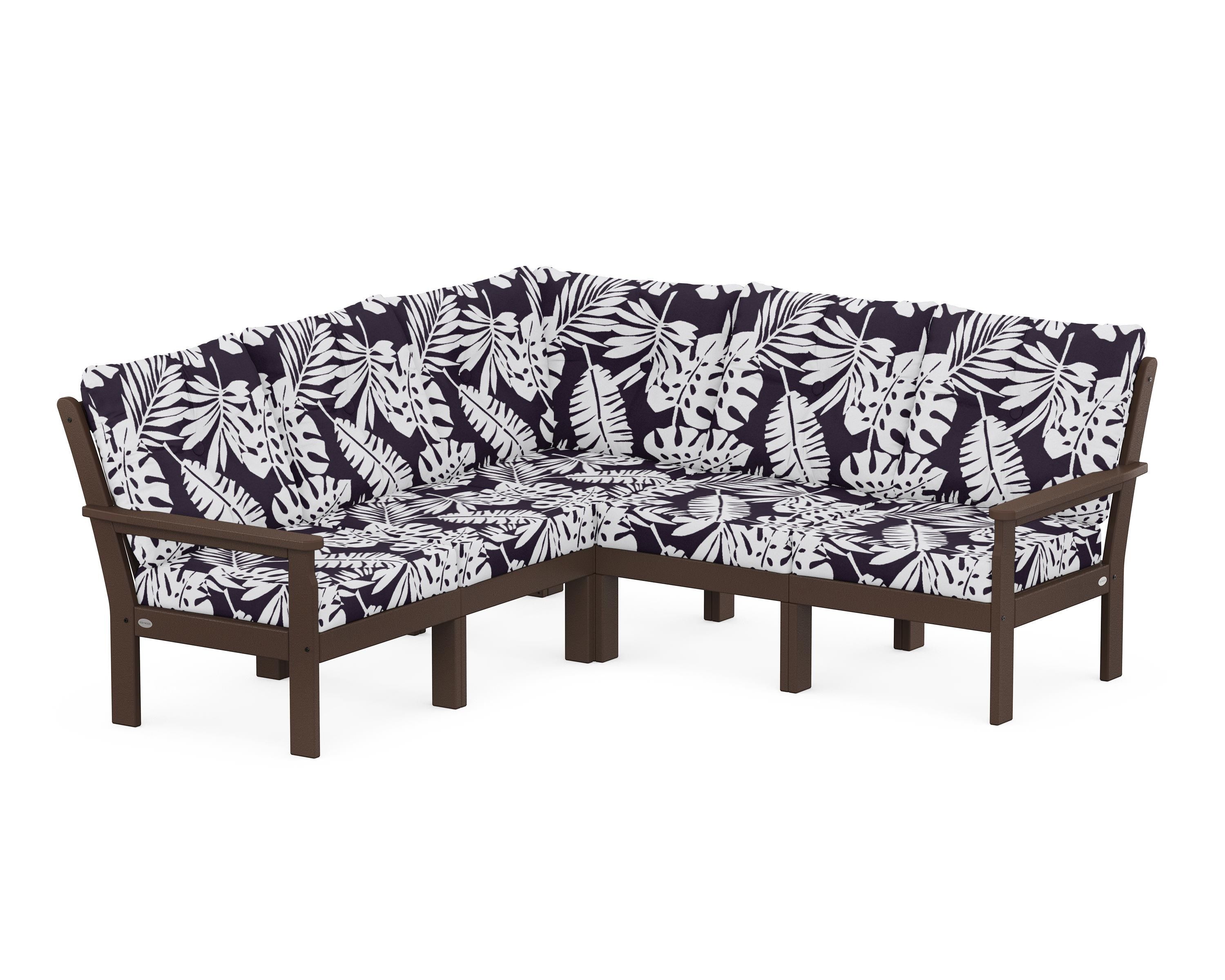POLYWOOD® Vineyard 5-Piece Sectional in Mahogany / Leaf Navy