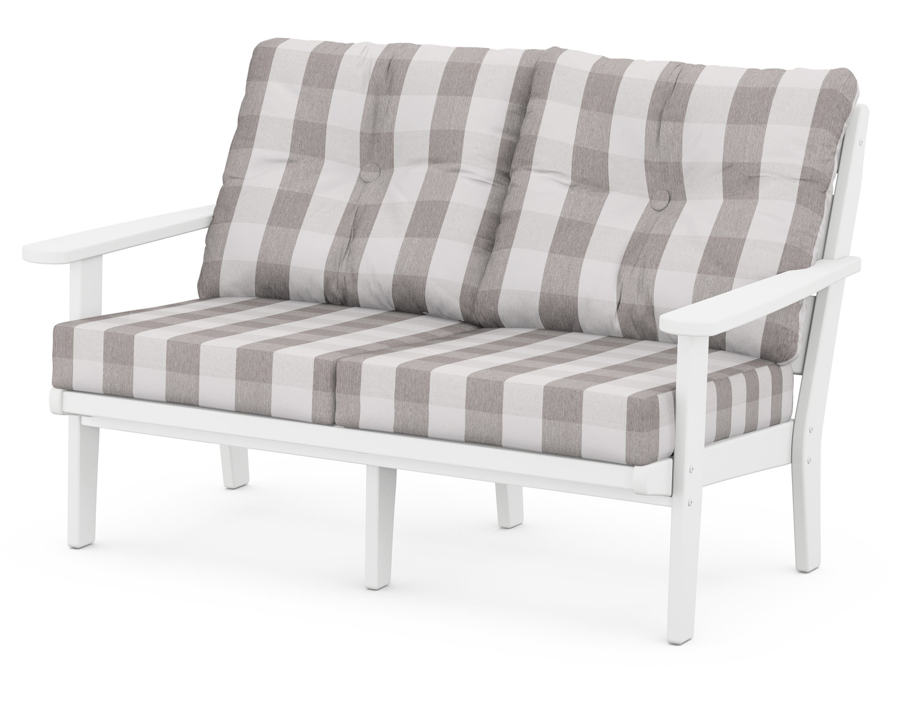 POLYWOOD® Lakeside Deep Seating Loveseat in White / Buffalo Plaid Grey Mist