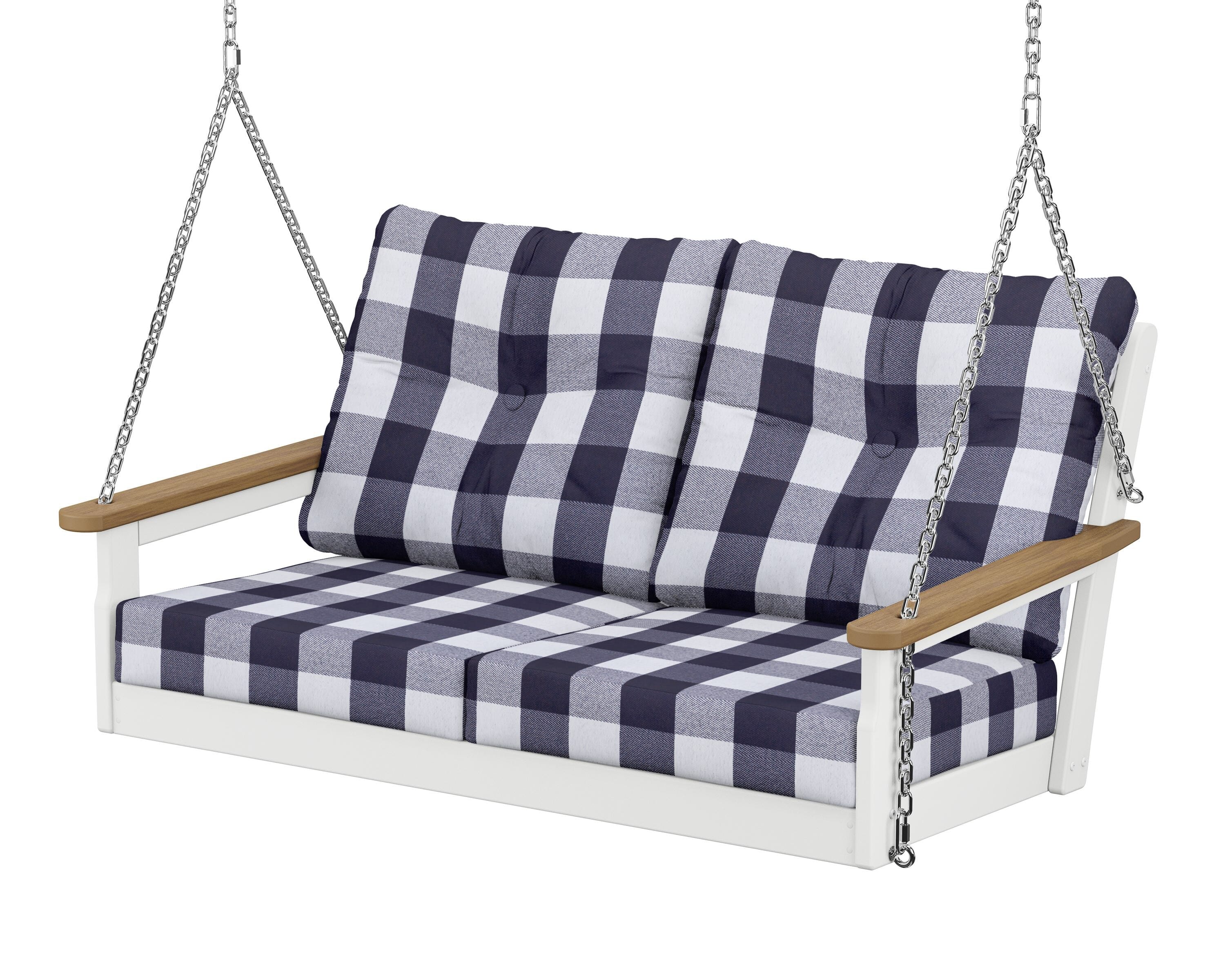 POLYWOOD® Vineyard Deep Seating Swing in White / Natural / Buffalo Plaid Navy