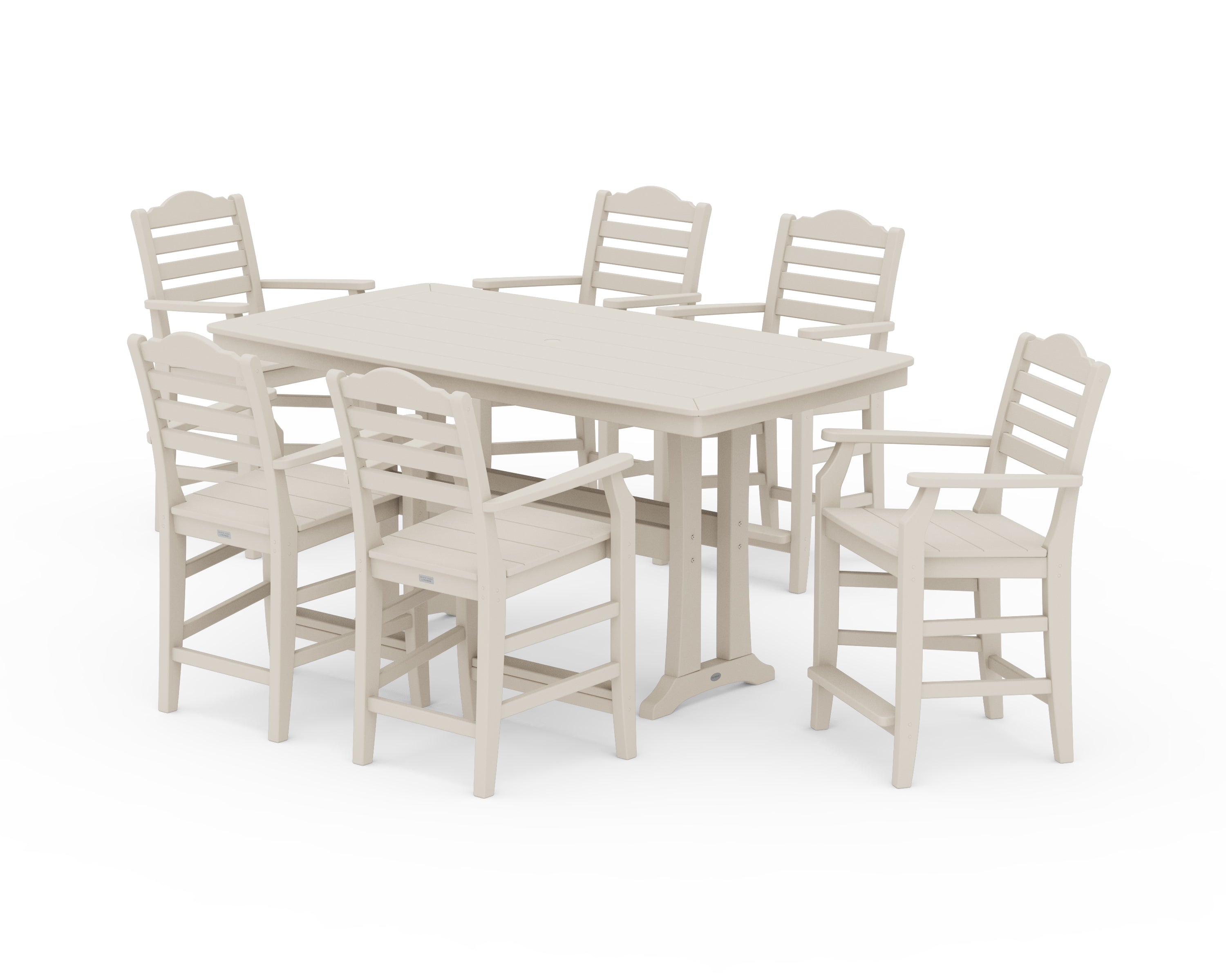 Draper James™ by POLYWOOD® Savannah Arm Chair 7-Piece Counter Set with Trestle Legs in Sand
