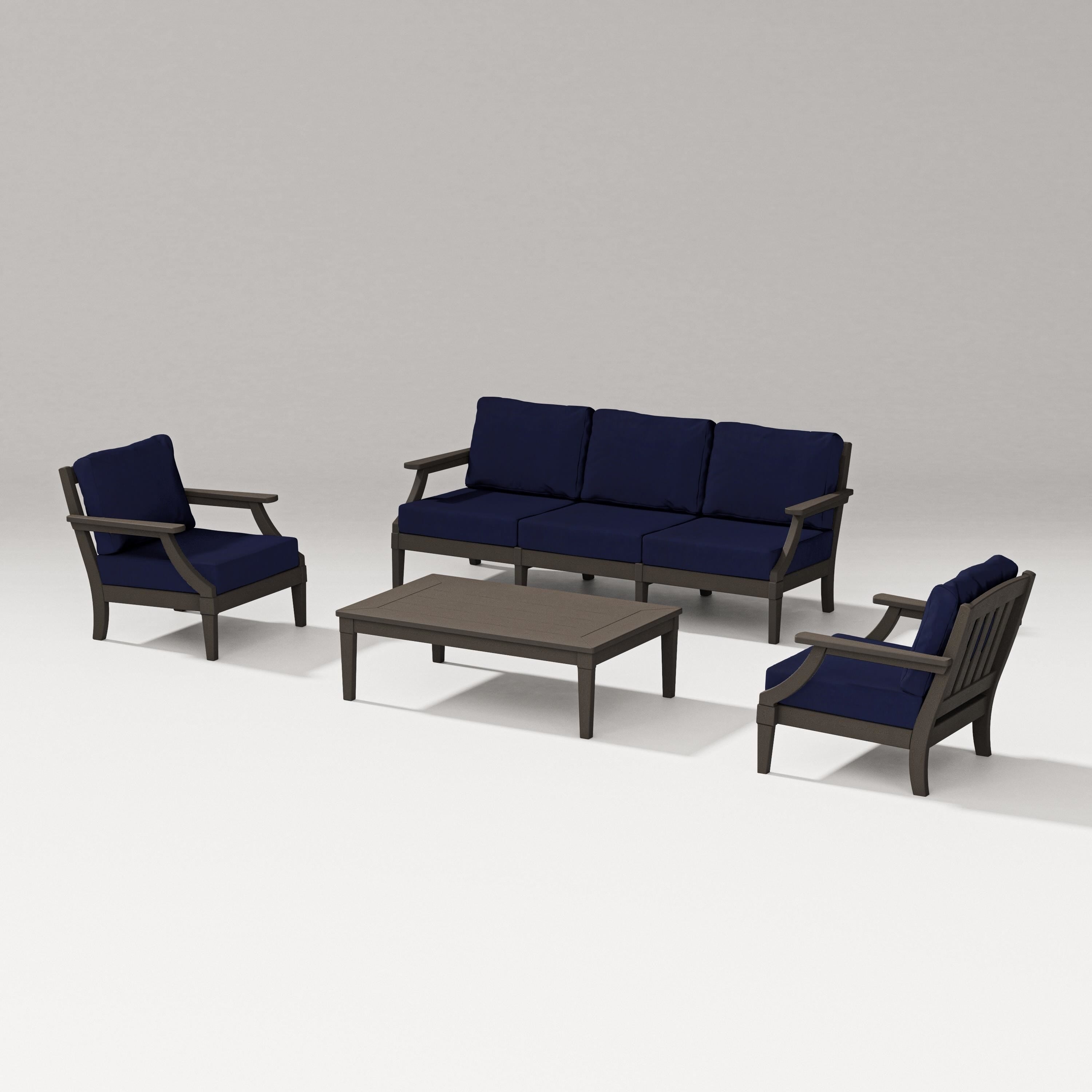 PW Designer Series Estate 4-Piece Lounge Sofa Set in Vintage Coffee / Navy
