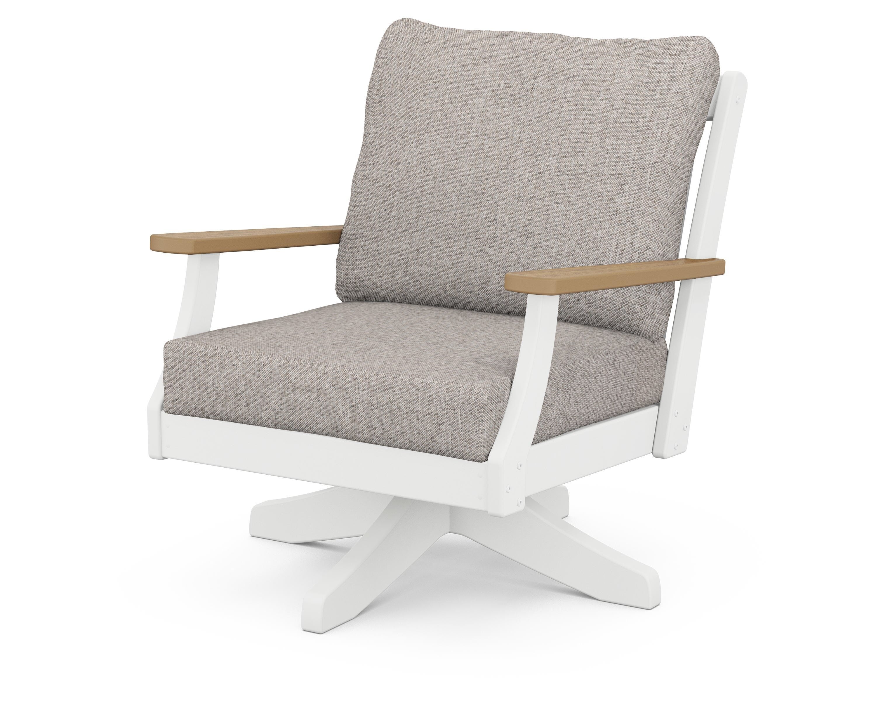 POLYWOOD® Braxton Deep Seating Swivel Chair in White / Natural / Weathered Tweed