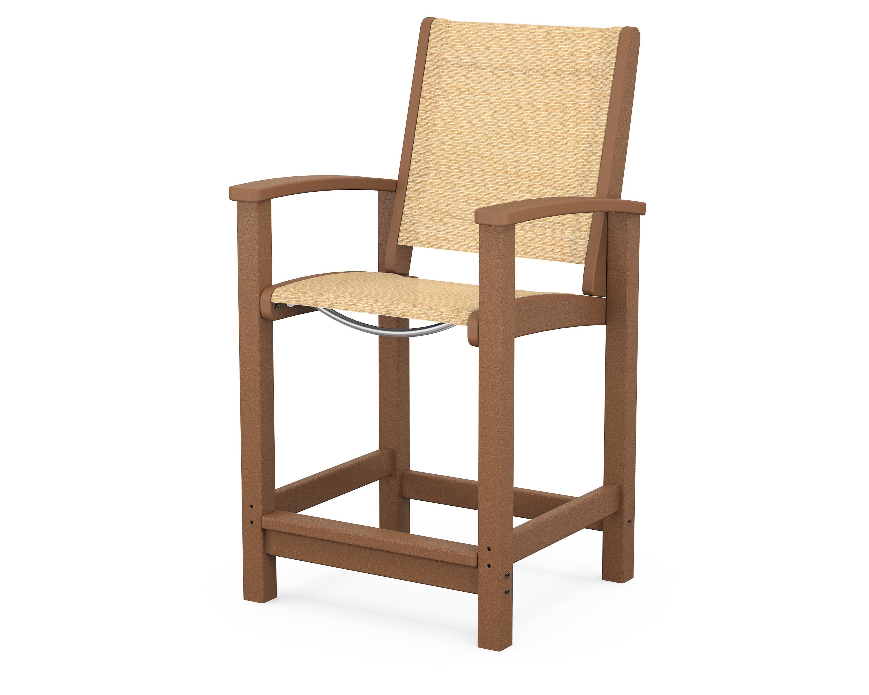 POLYWOOD® Coastal Counter Chair in Teak / Dupioni Apricot Sling