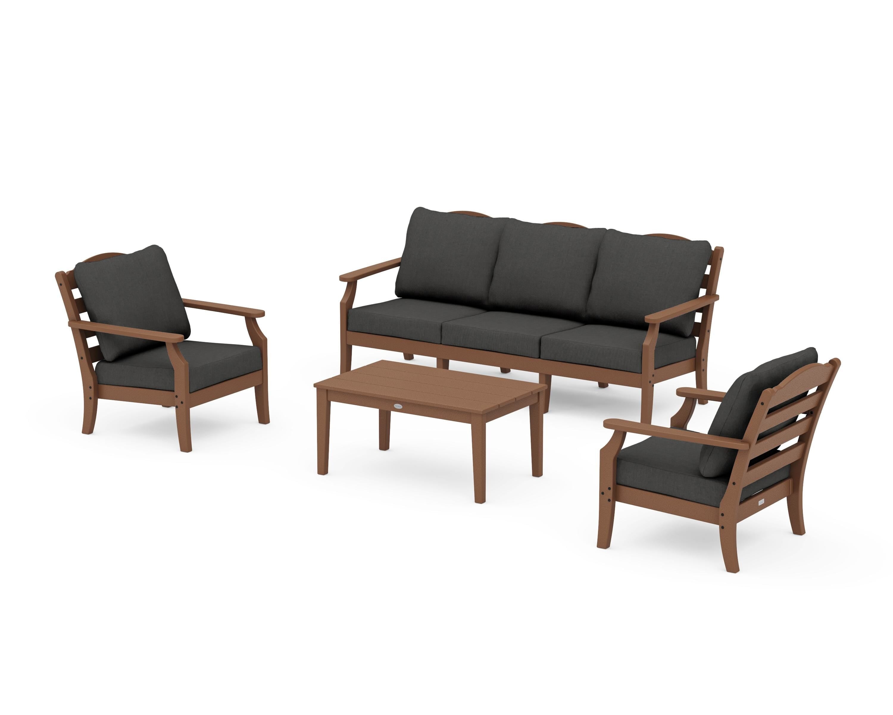 Draper James™ by POLYWOOD® Savannah 4-Piece Deep Seating Set with Sofa in Teak / Spectrum Carbon