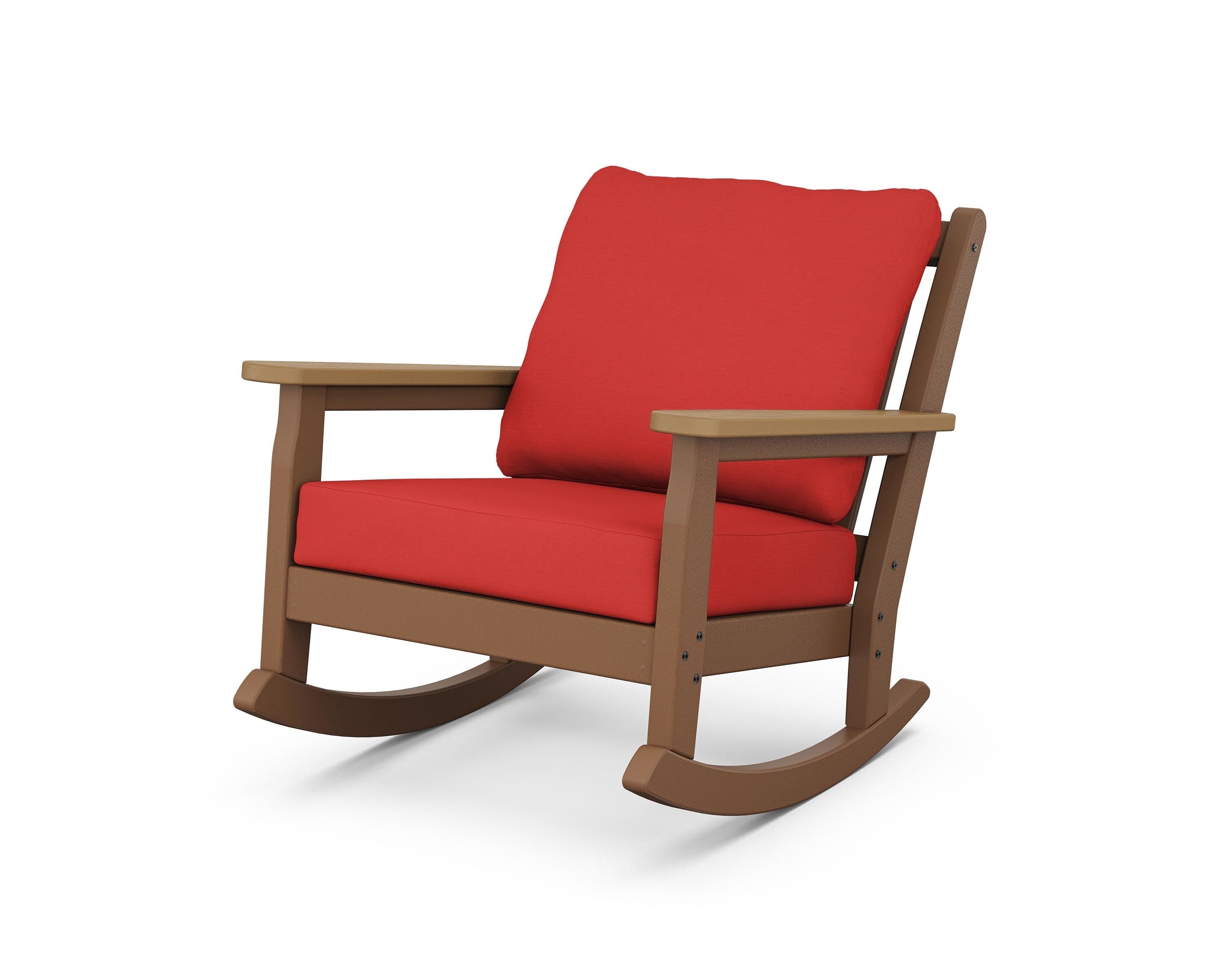 POLYWOOD® Chippendale Deep Seating Rocking Chair in Teak / Natural / Crimson Linen