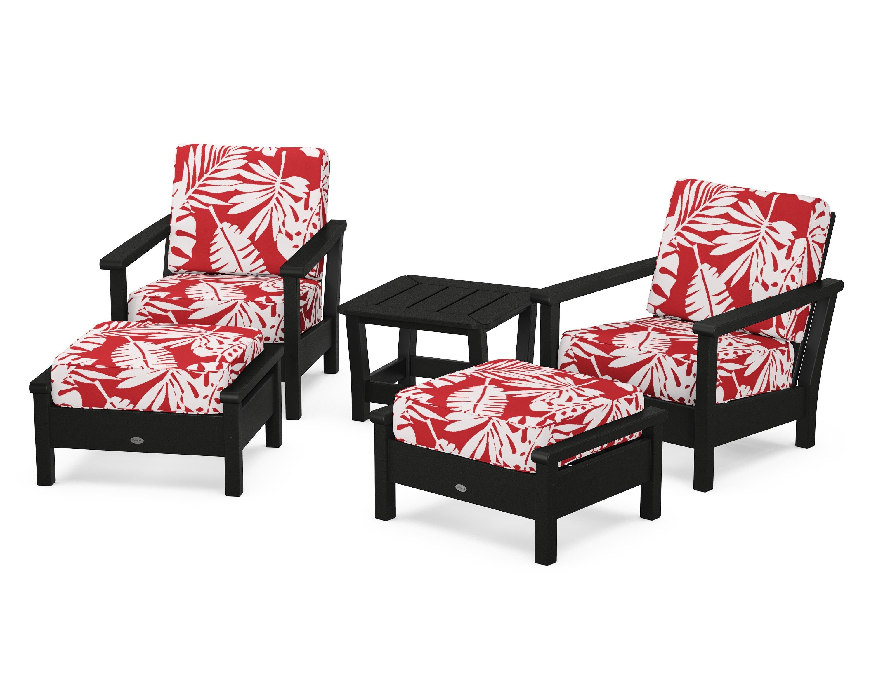 POLYWOOD® Harbour 5-Piece Deep Seating Chair Set in Black / Leaf Crimson