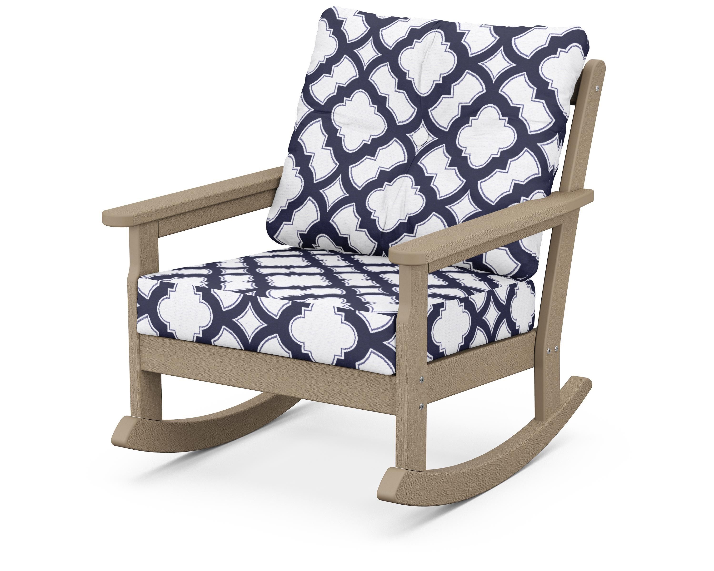 POLYWOOD® Vineyard Deep Seating Rocking Chair in Vintage Sahara / Trellis Navy