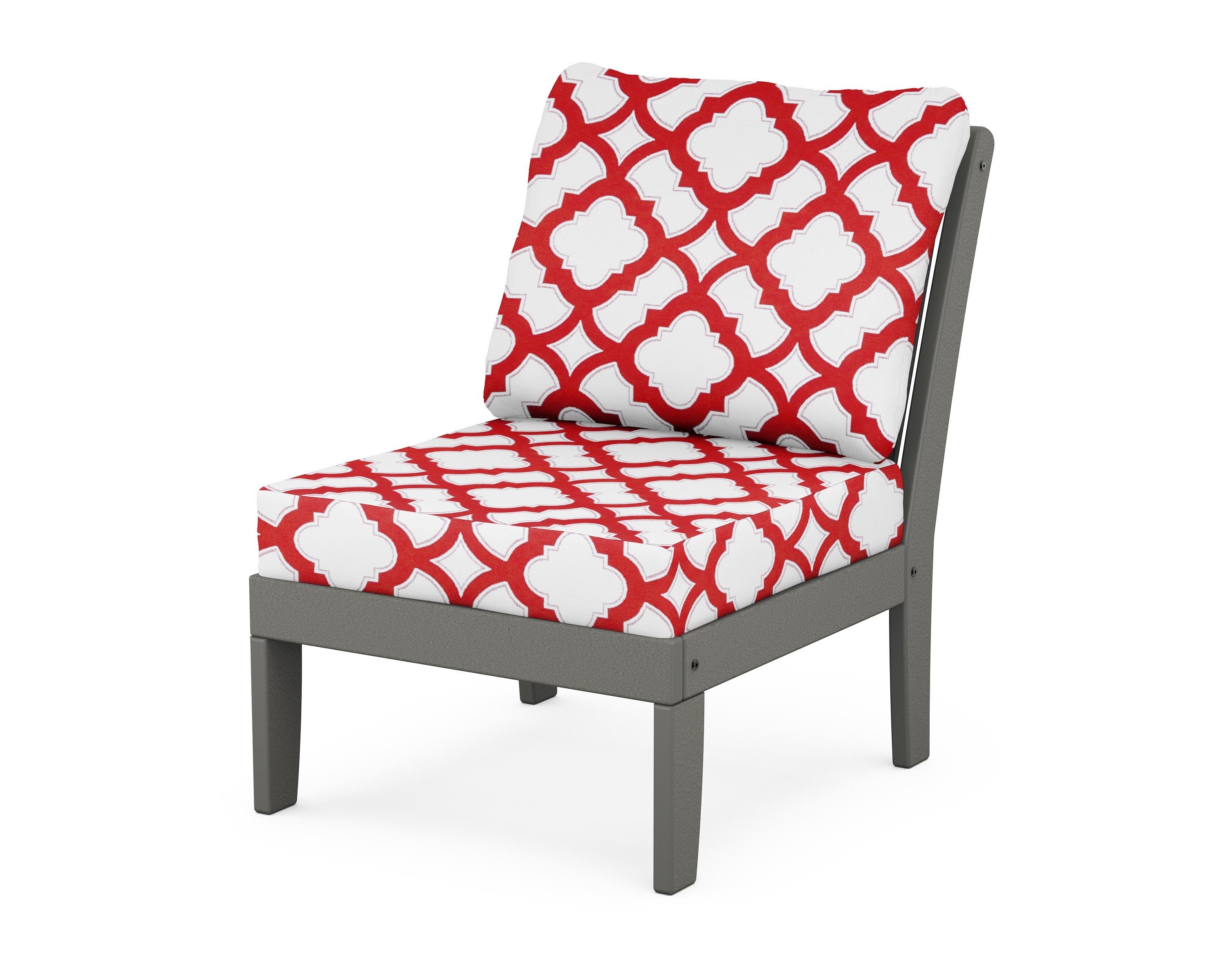POLYWOOD® Braxton Modular Armless Chair in Slate Grey / Trellis Crimson