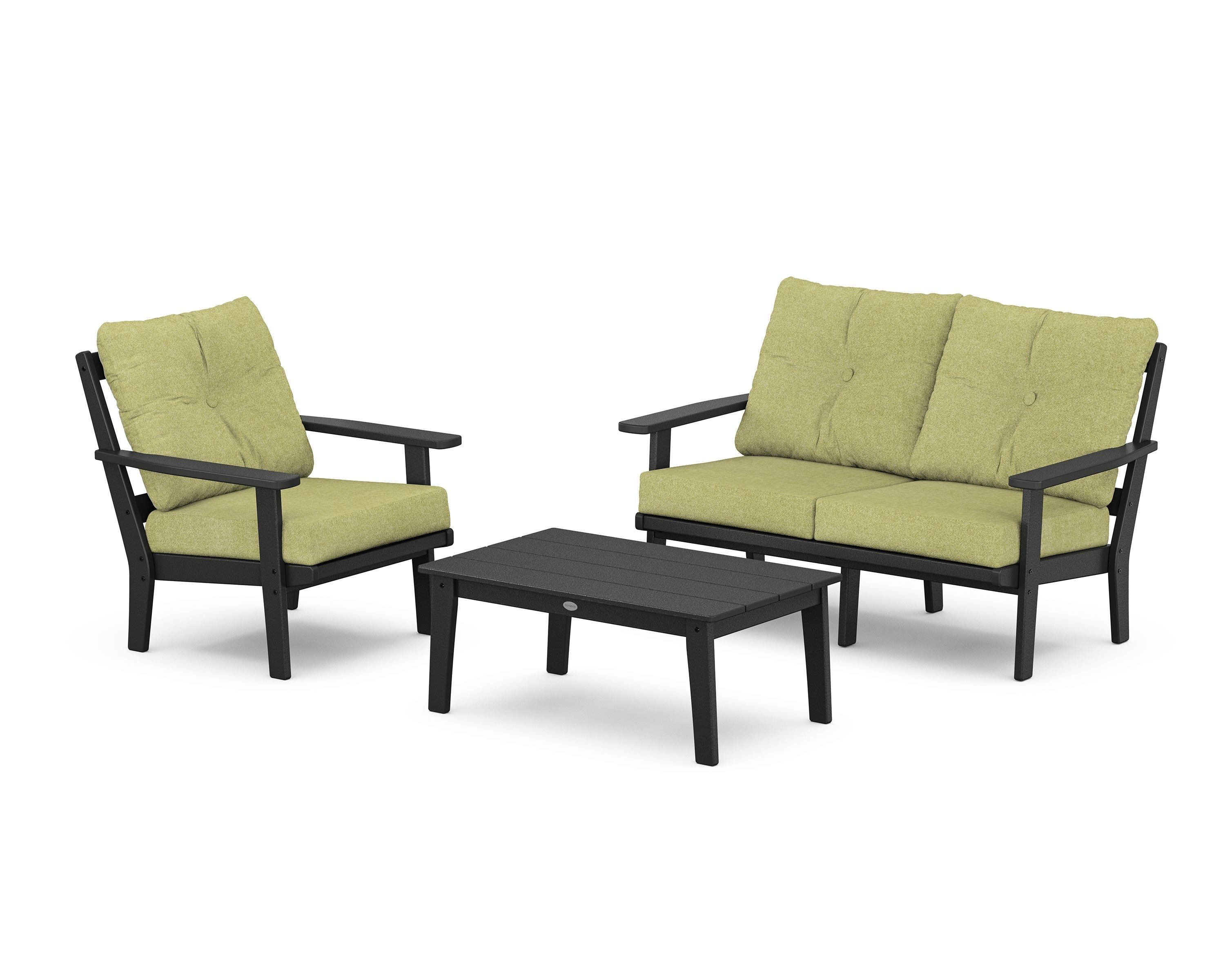 POLYWOOD® Prairie 3-Piece Deep Seating Set with Loveseat in Black / Chartreuse Boucle